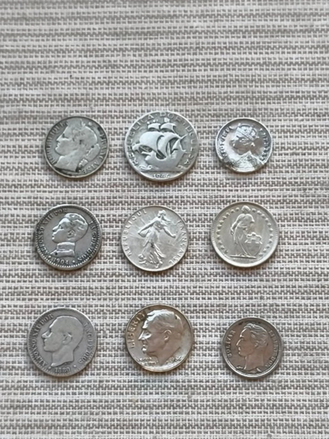 World. Colección de 9 monedas de plata del mundo 1880-1964 (No reserve price)