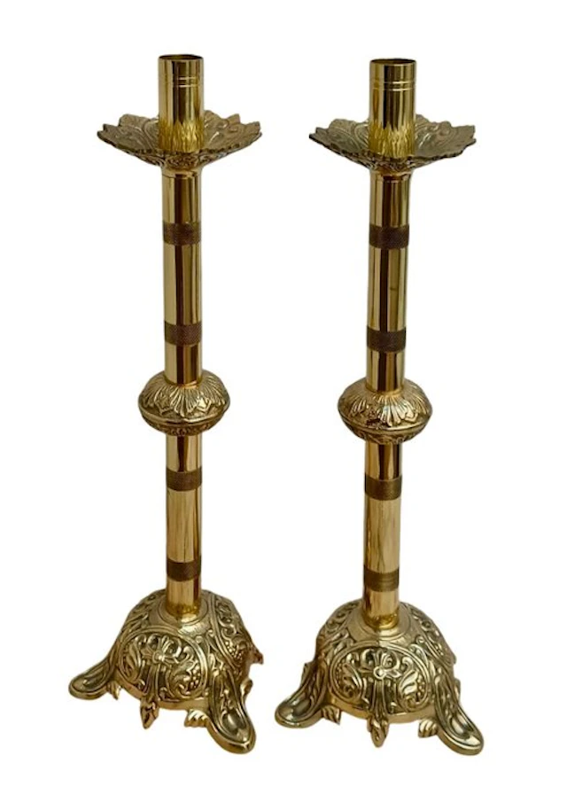Candleholder - Brass - Pair of altar candelabras - 47 cm