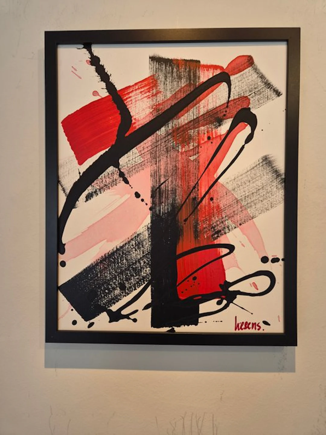 Liesens - Light Red Over Black (handpainted on canvas) met lijst