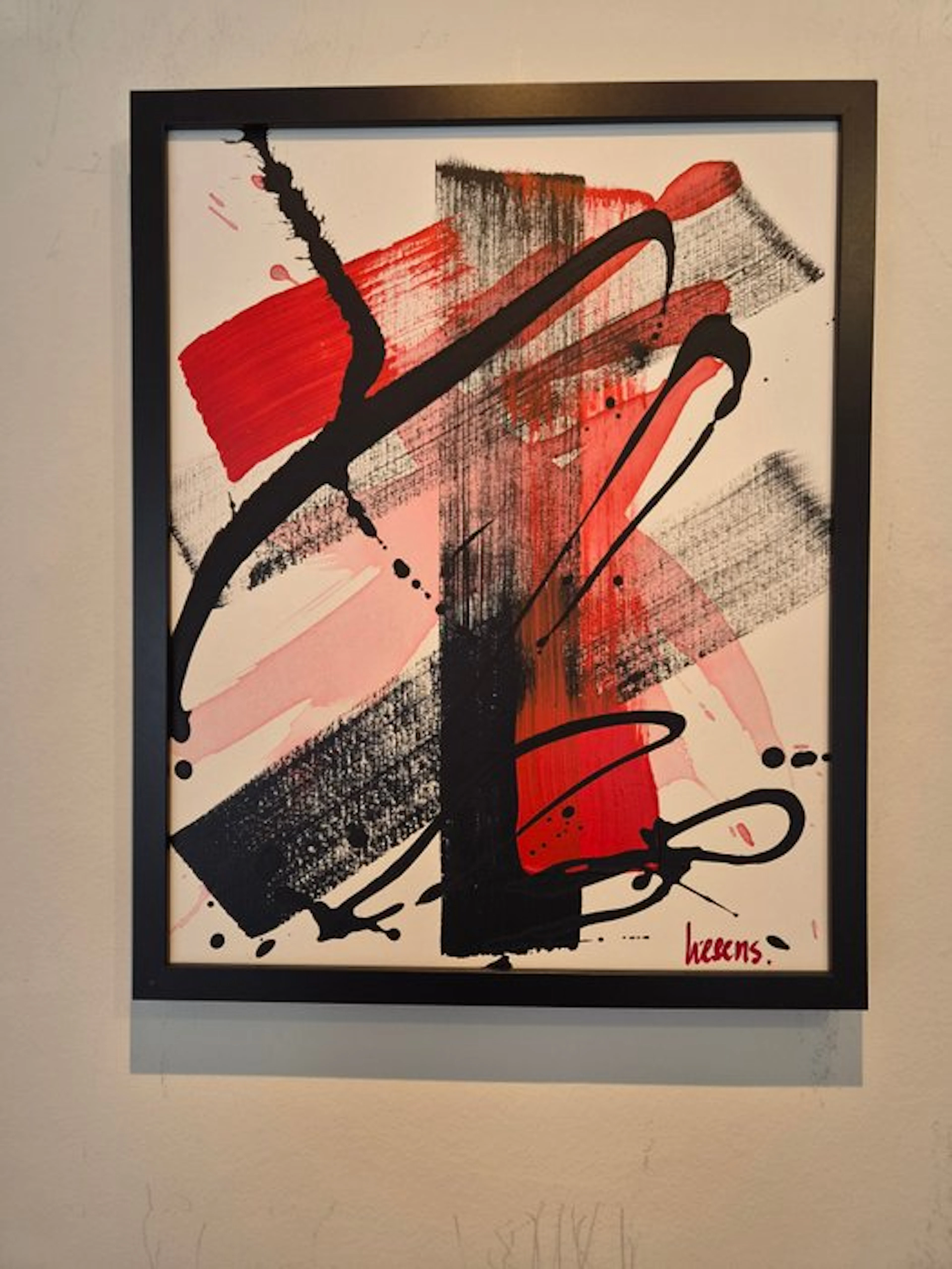 Liesens - Light Red Over Black (handpainted on canvas) met lijst
