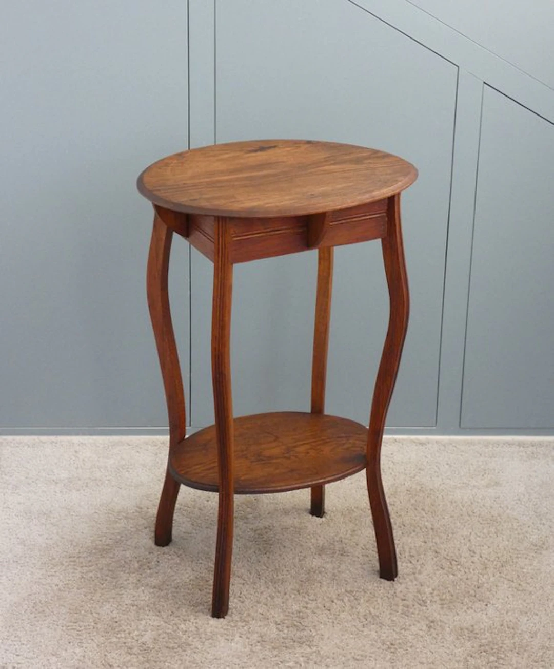 Side table - Antique plant stand - oak wood - Oval