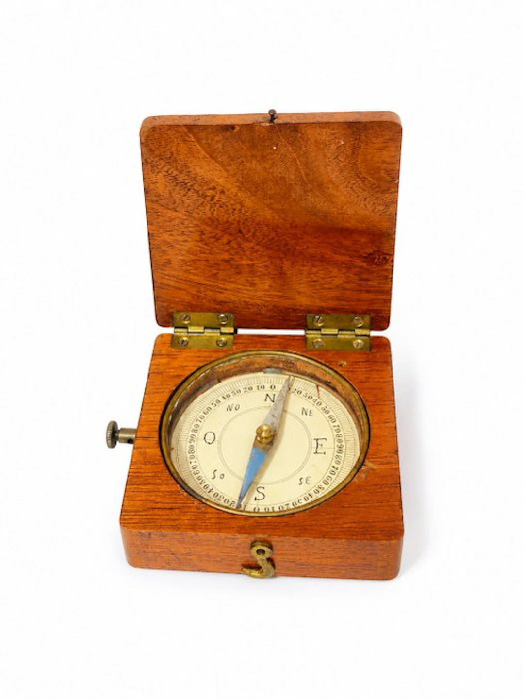 Compass - Wood, Brass - marine ancienne de navigation - topography