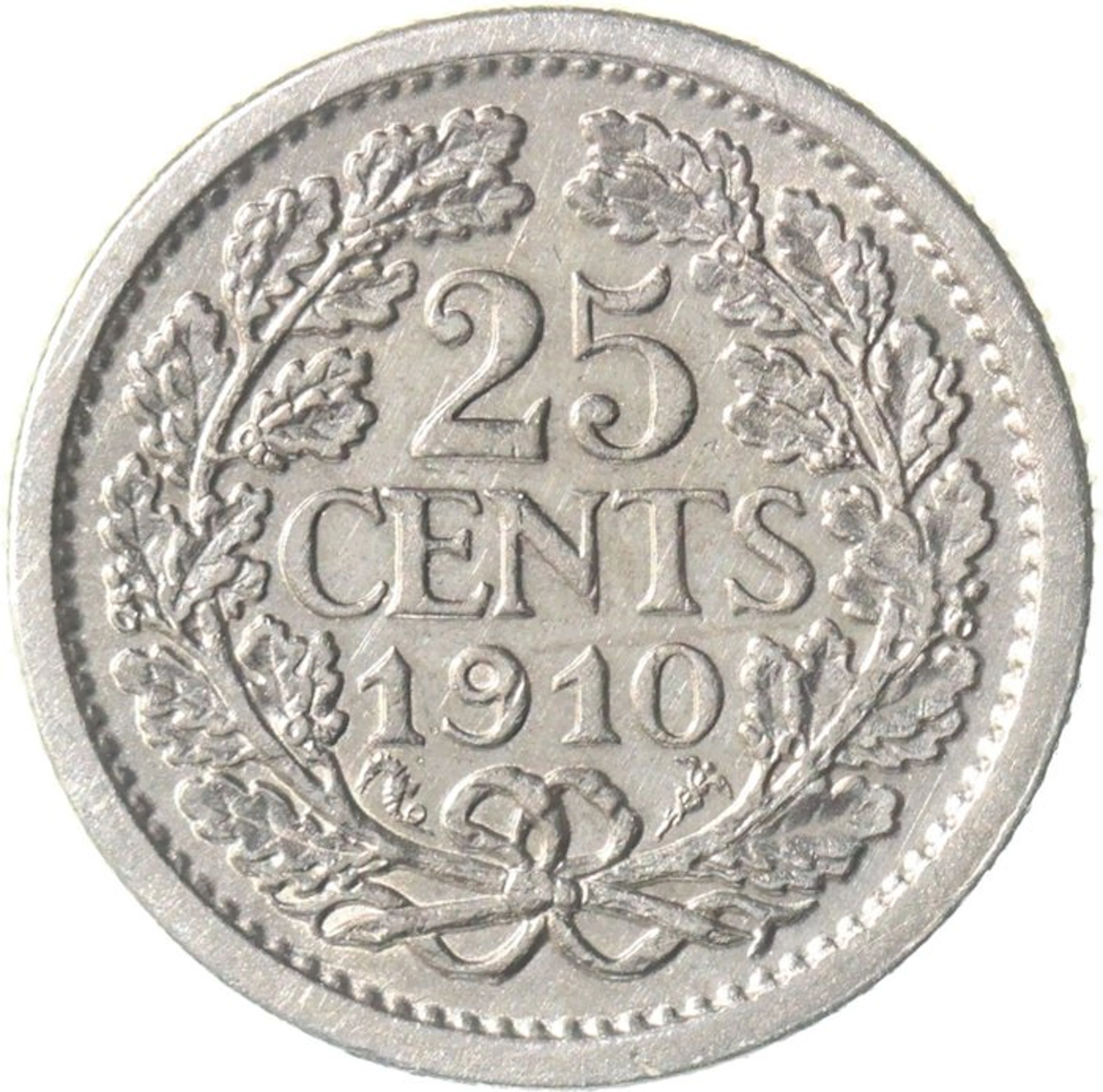 Netherlands. Wilhelmina. 25 Cent 1910 ZELDZAAM
