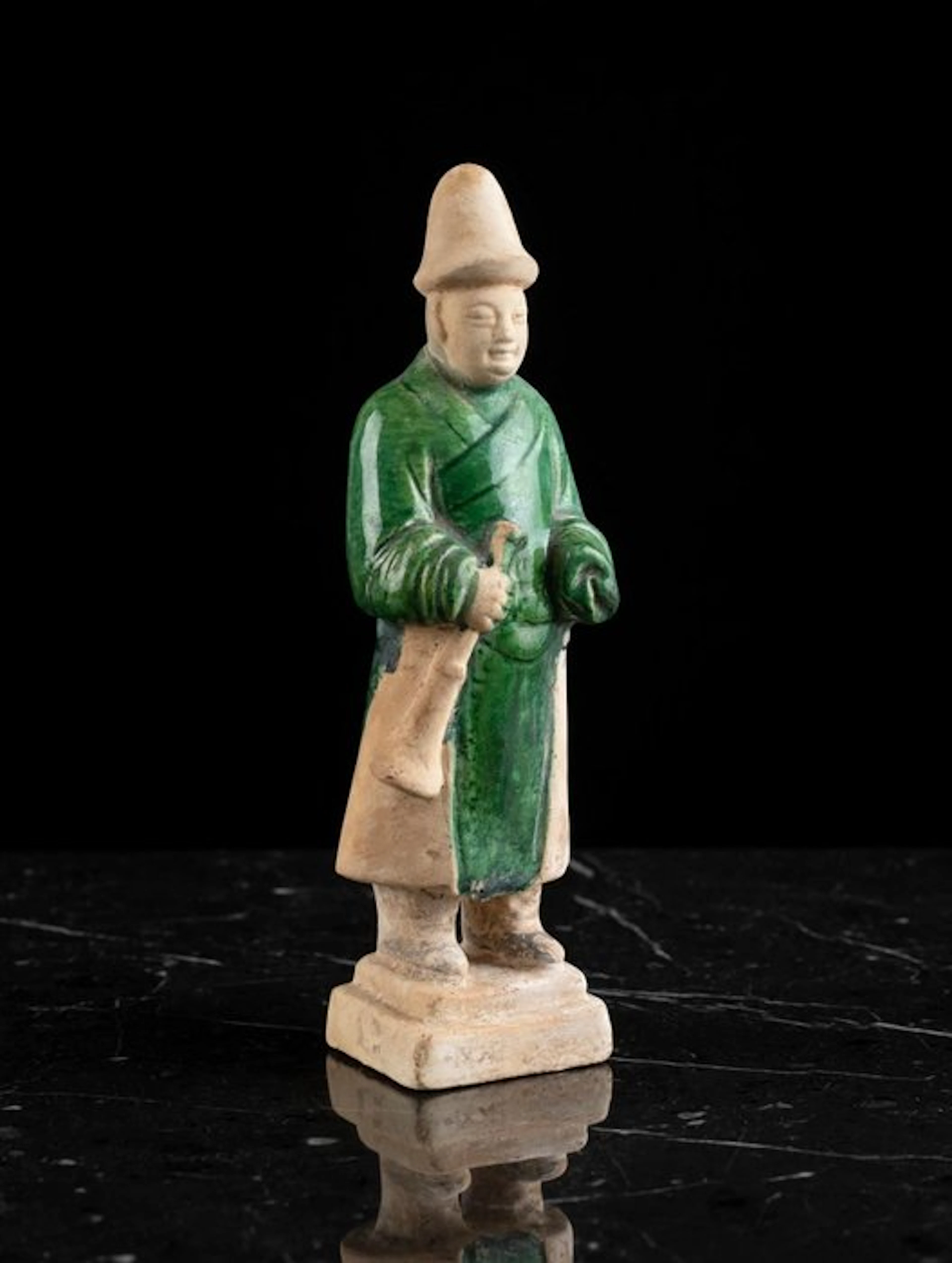 Ancient Chinese, Ming dynasty Terracotta Sancai Dignatary Attendant - 21.5 cm