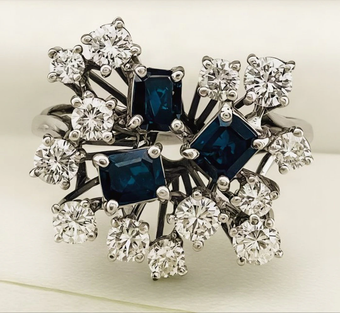 Ring - 18 kt. White gold Diamond (Natural) - Sapphire