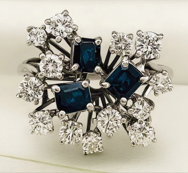 Ring - 18 kt. White gold Diamond (Natural) - Sapphire