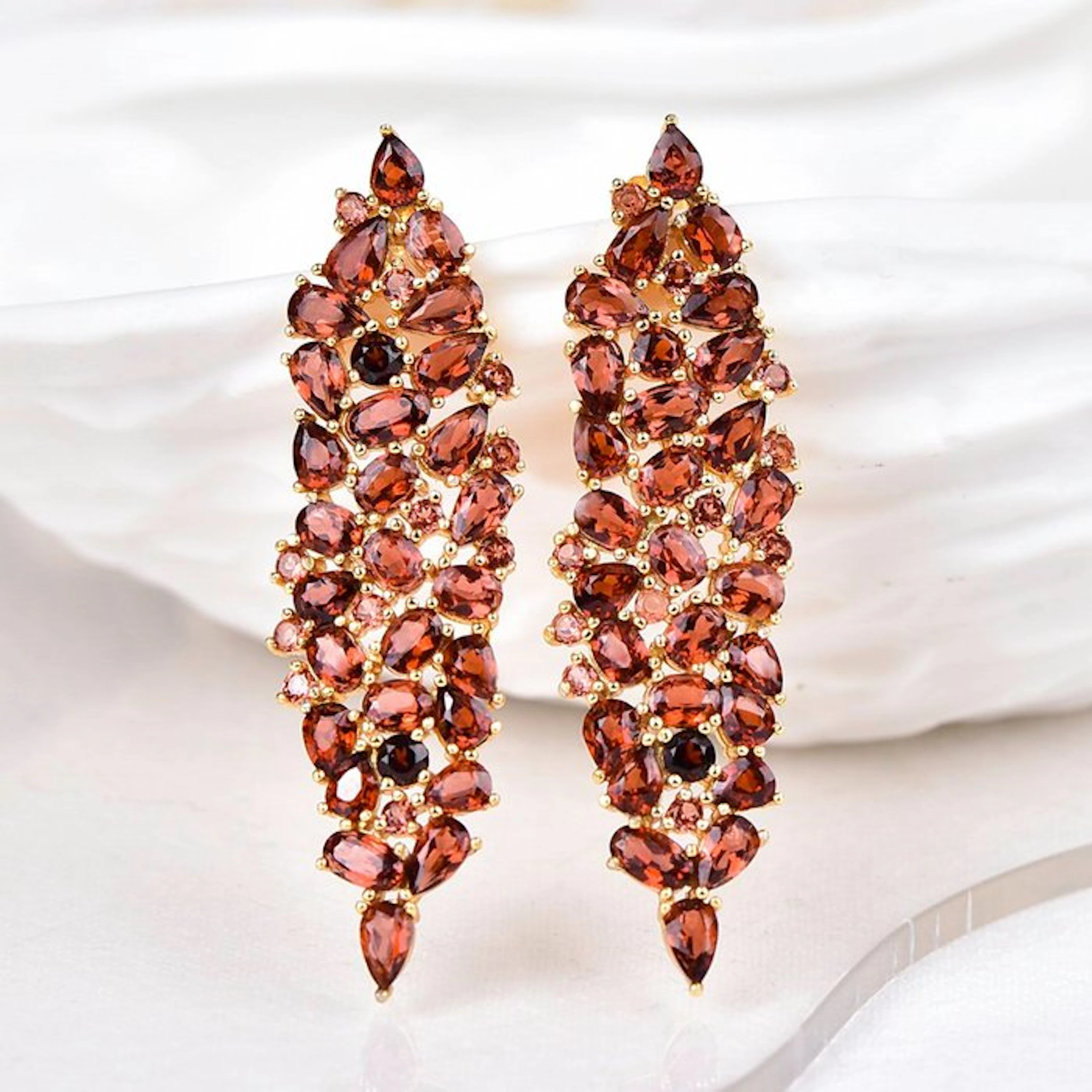 No reserve price - Earrings Silver - Garnet - Certified