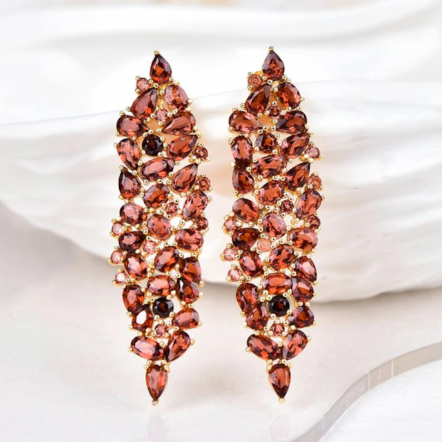 No reserve price - Earrings Silver - Garnet - Certified
