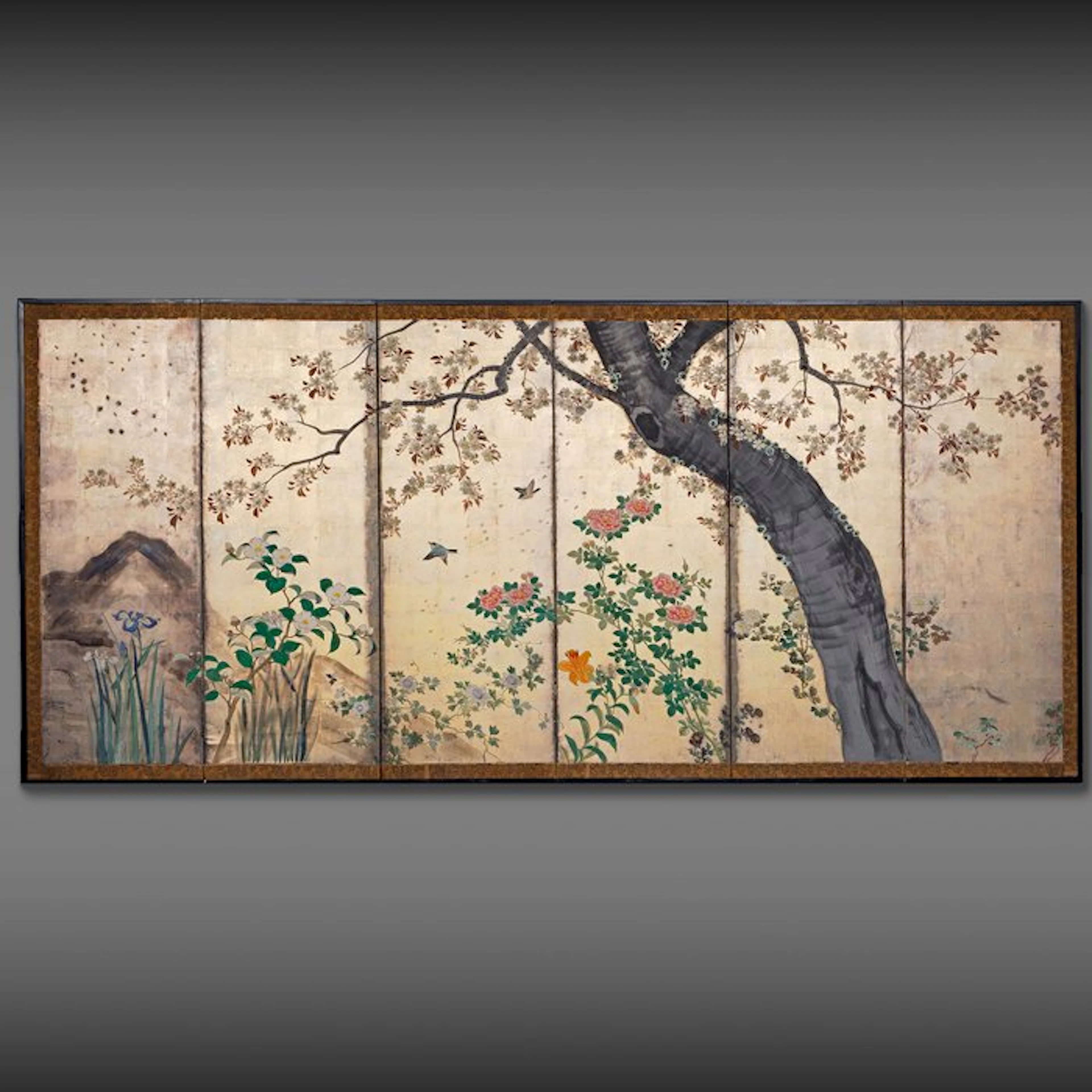 Folding screen with cherry blossoms - Silk
