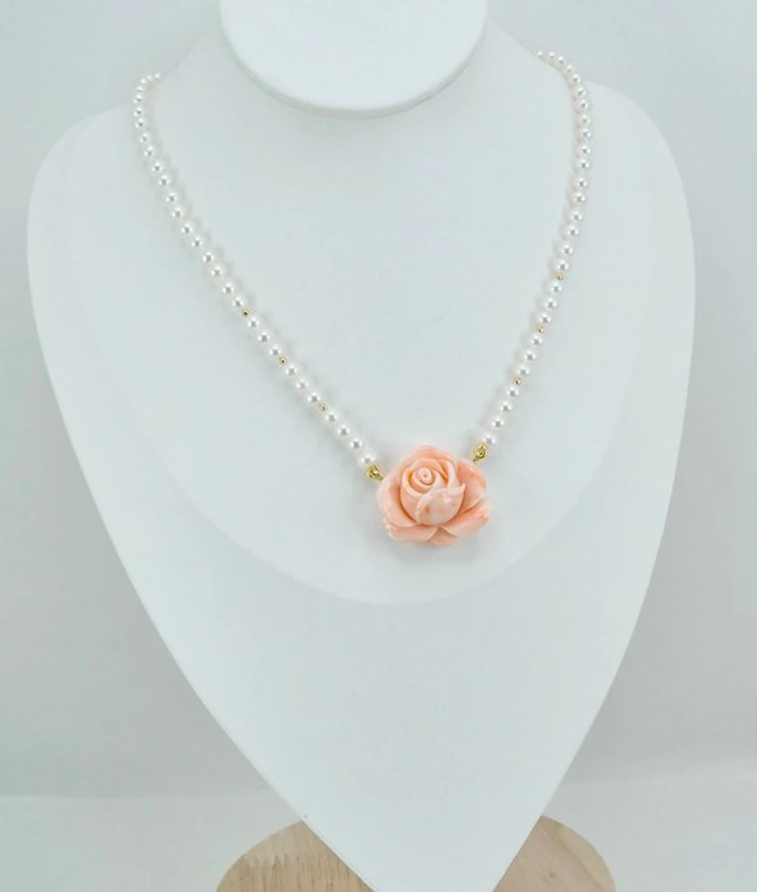 Coral - Silver, Gold-plated - Necklace - Pink Coral and Pearls