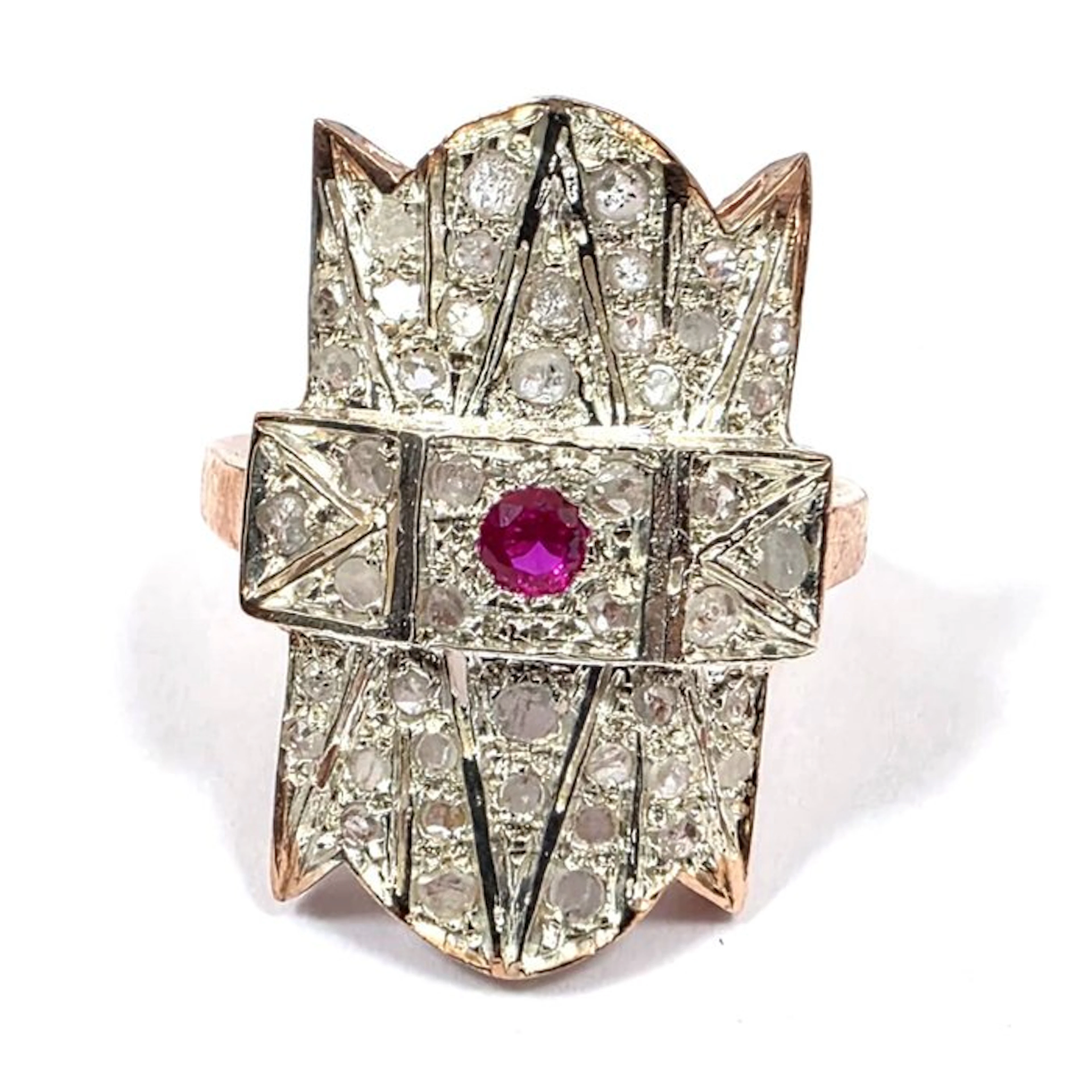 No reserve price - Ring - 9 kt. Rose gold, Silver Spinel - Diamond