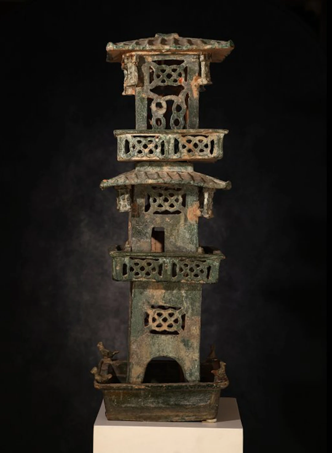 Asia Glazed Ceramic Han watchtower model