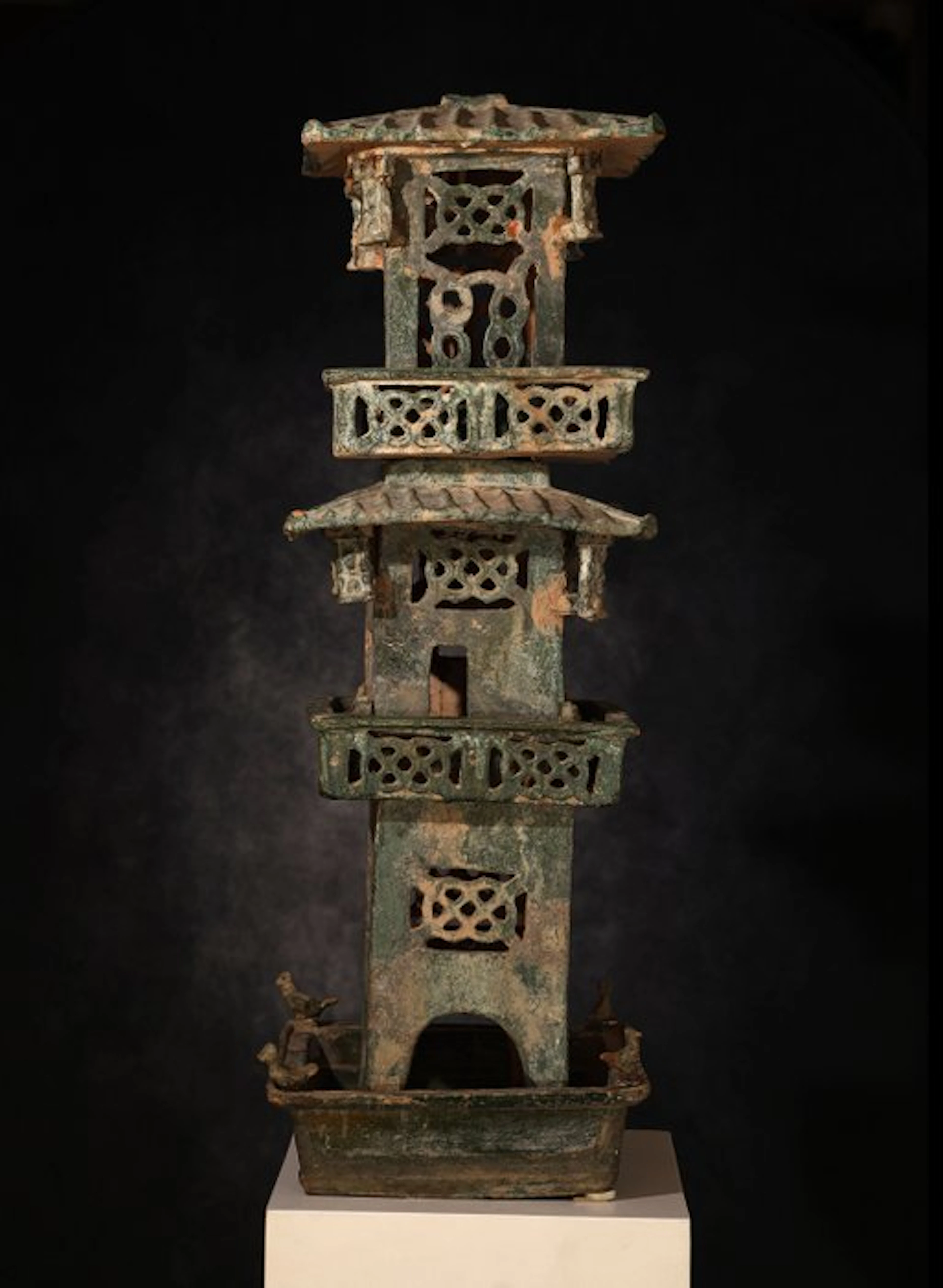 Asia Glazed Ceramic Han watchtower model