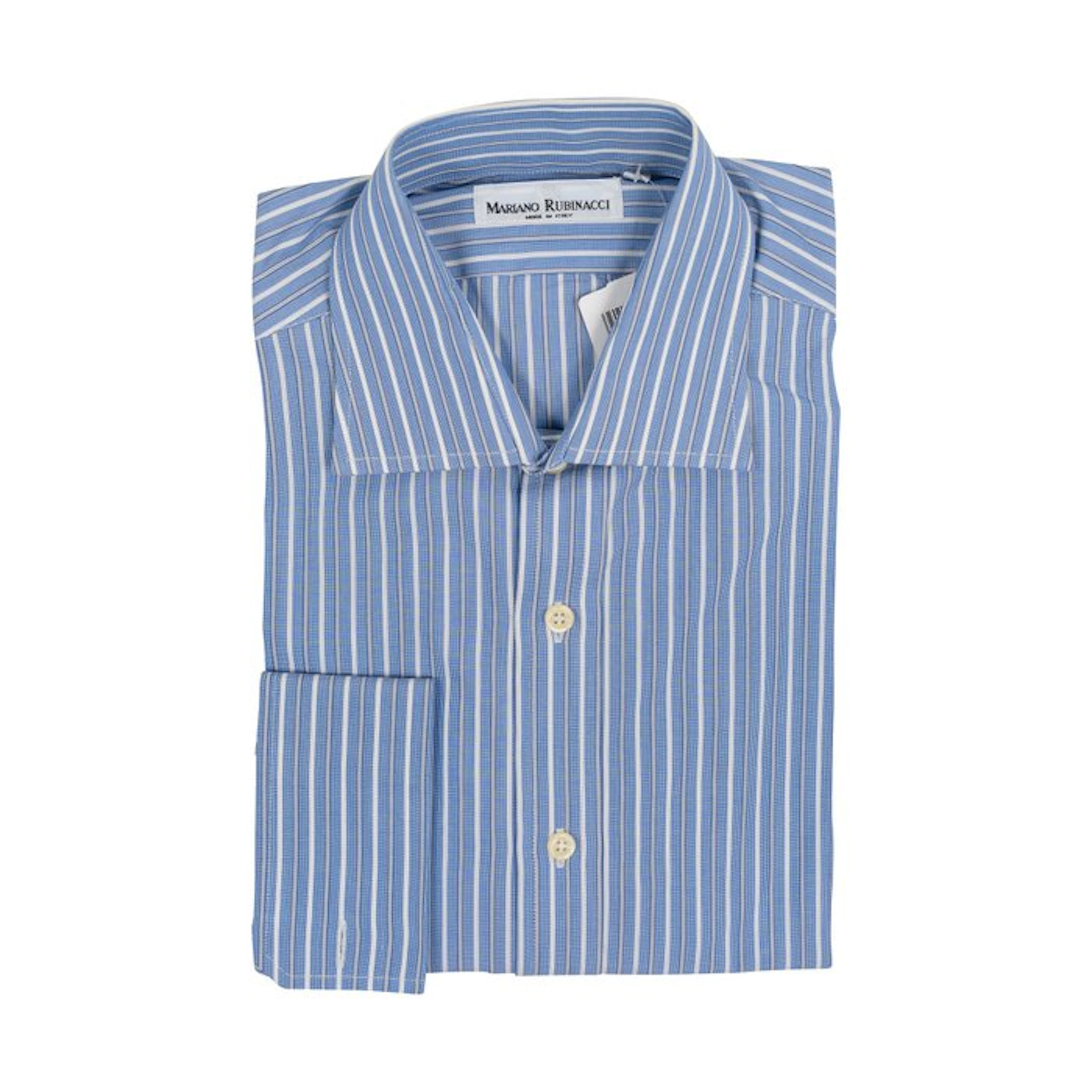 RUBINACCI NAPOLI Blue Shirt Striped French Cuff Cotton...