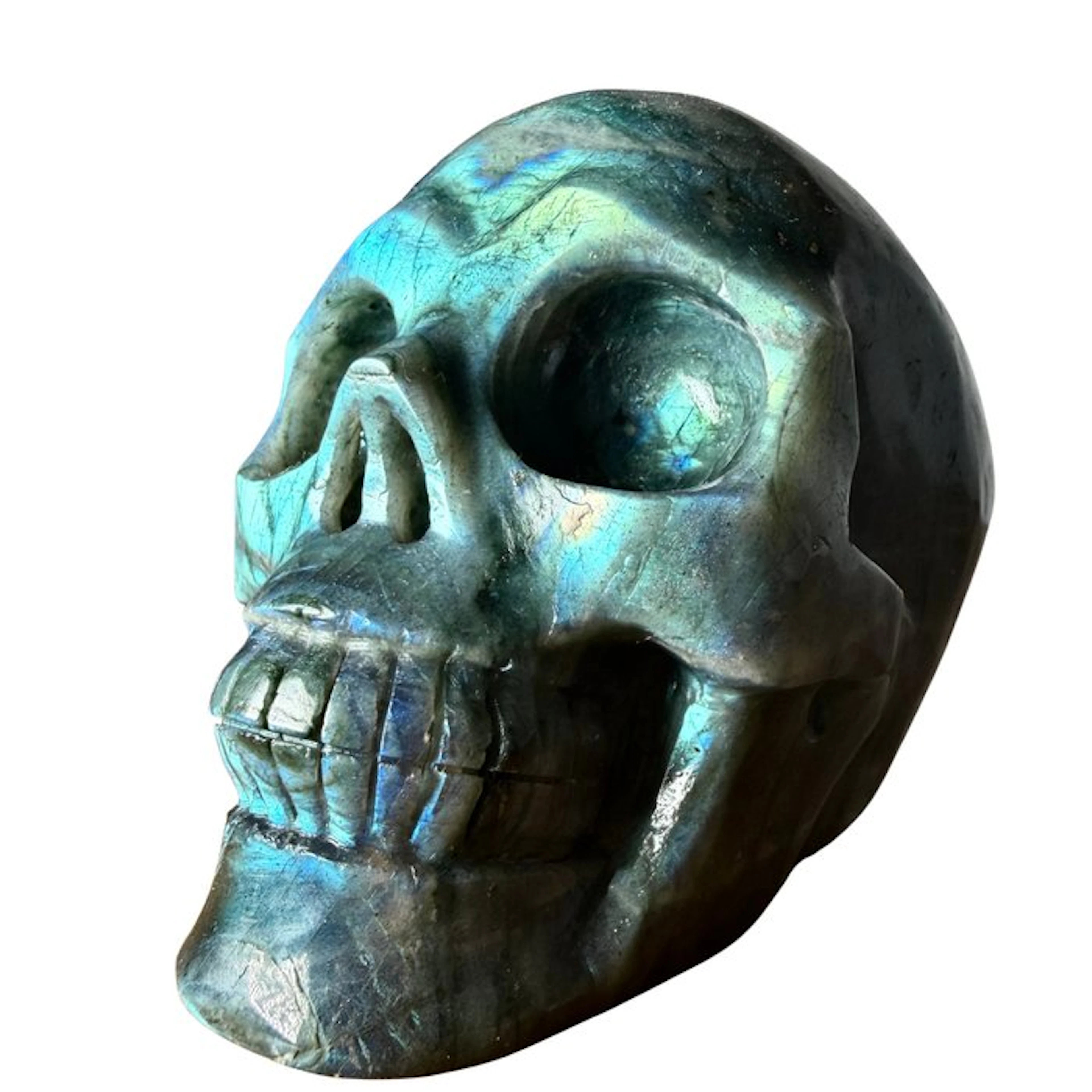 Labradorite Skull Carving - Height: 90 mm - Width: 115 mm- 1170 g - (1)