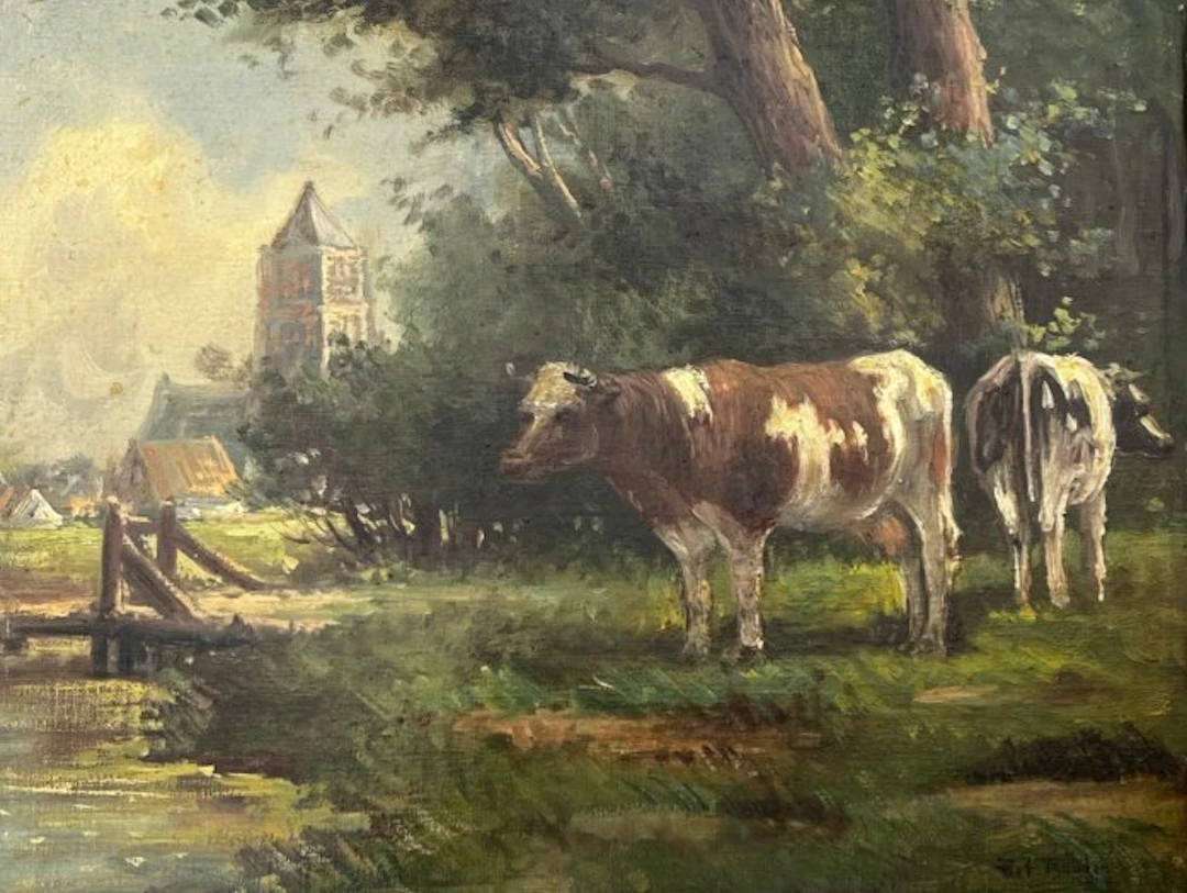 Piet Bouter (XX) - Twee koeien in het landschap