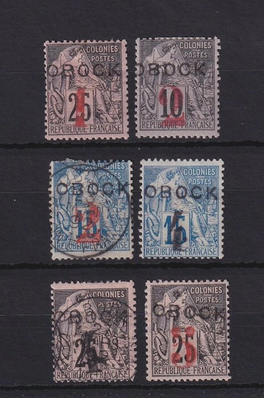 Obock 1892 - série de timbres - Yvert n°21/26