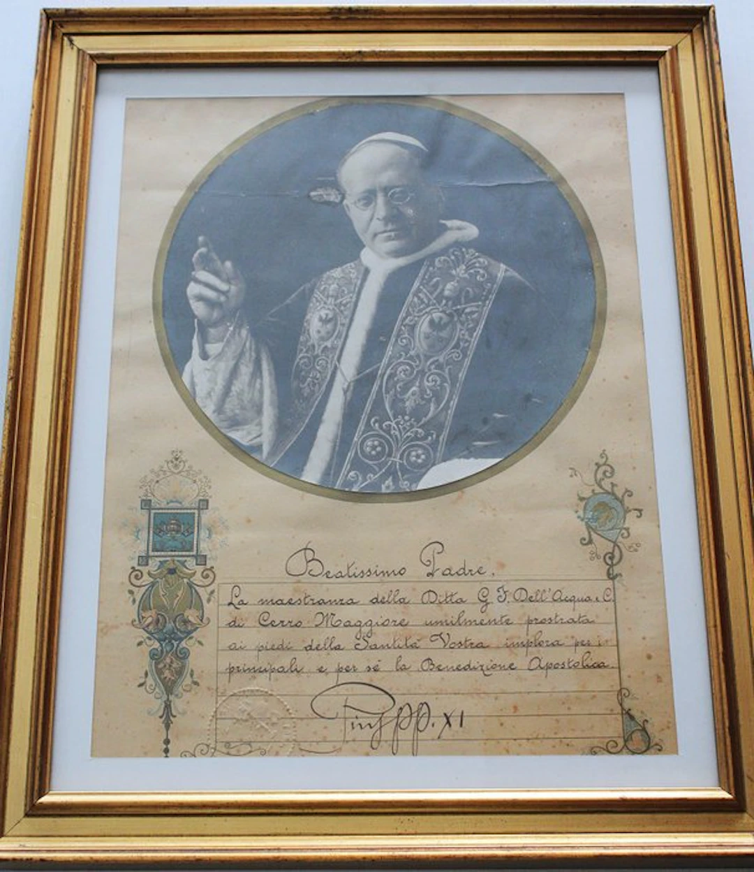 Italy - Document - PAPA PIO XI Benedizione Apostolica...