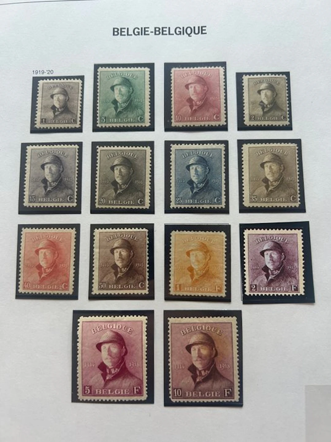 Belgium 1919 - Albert I "Helm" - Complete series with...