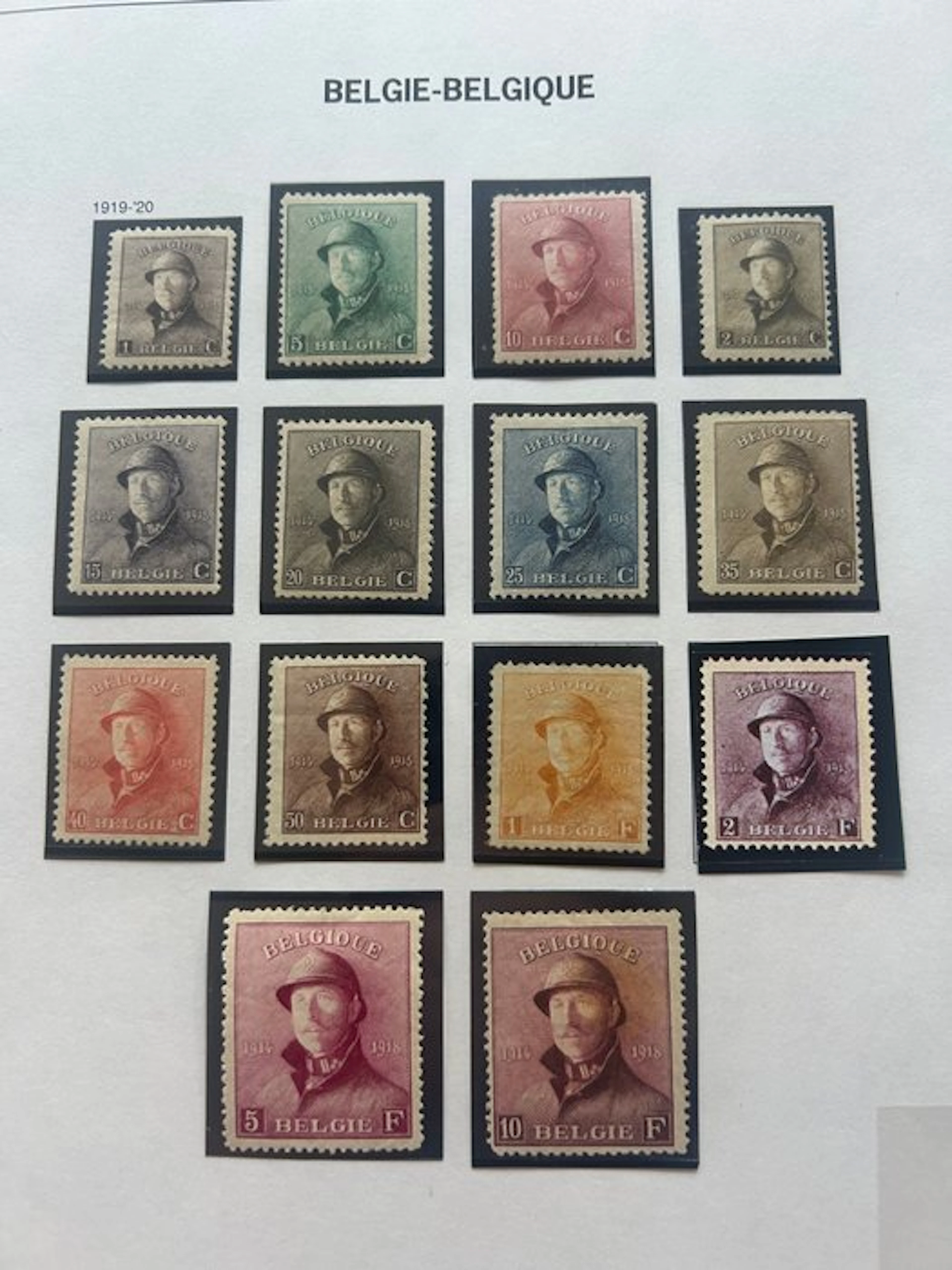Belgium 1919 - Albert I "Helm" - Complete series with...