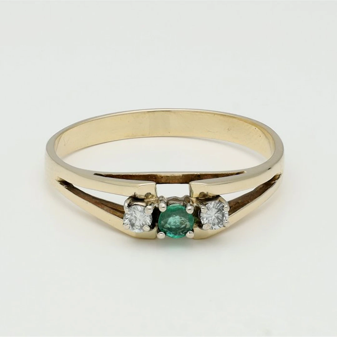 Ring - 14 kt. Yellow gold Diamond (Natural) - Emerald