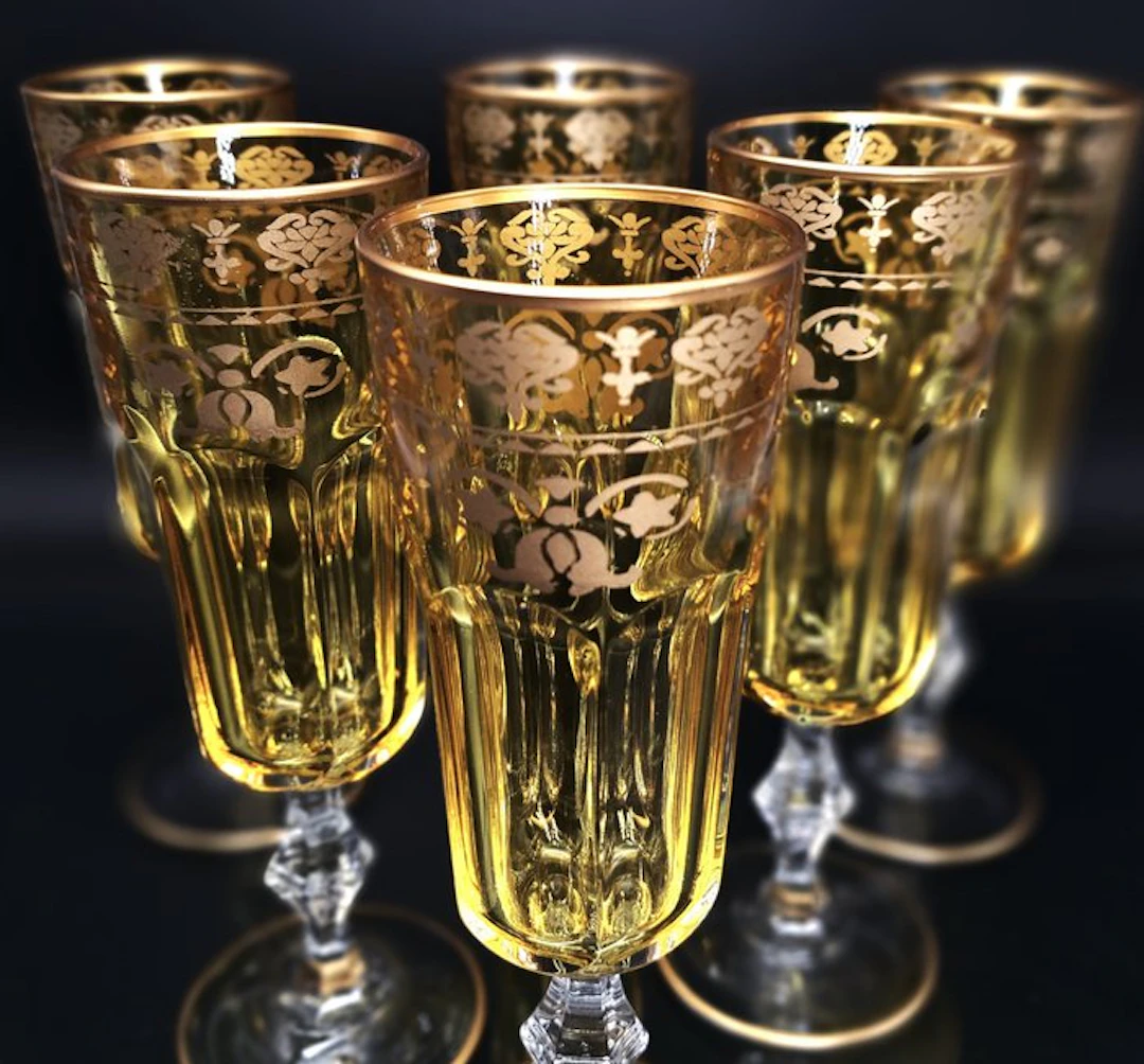 Artemisia - Champagne flute (6) - Lilium - Crystal, Gold zecchino
