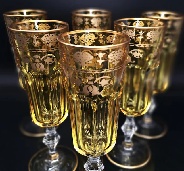 Artemisia - Champagne flute (6) - Lilium - Crystal, Gold zecchino