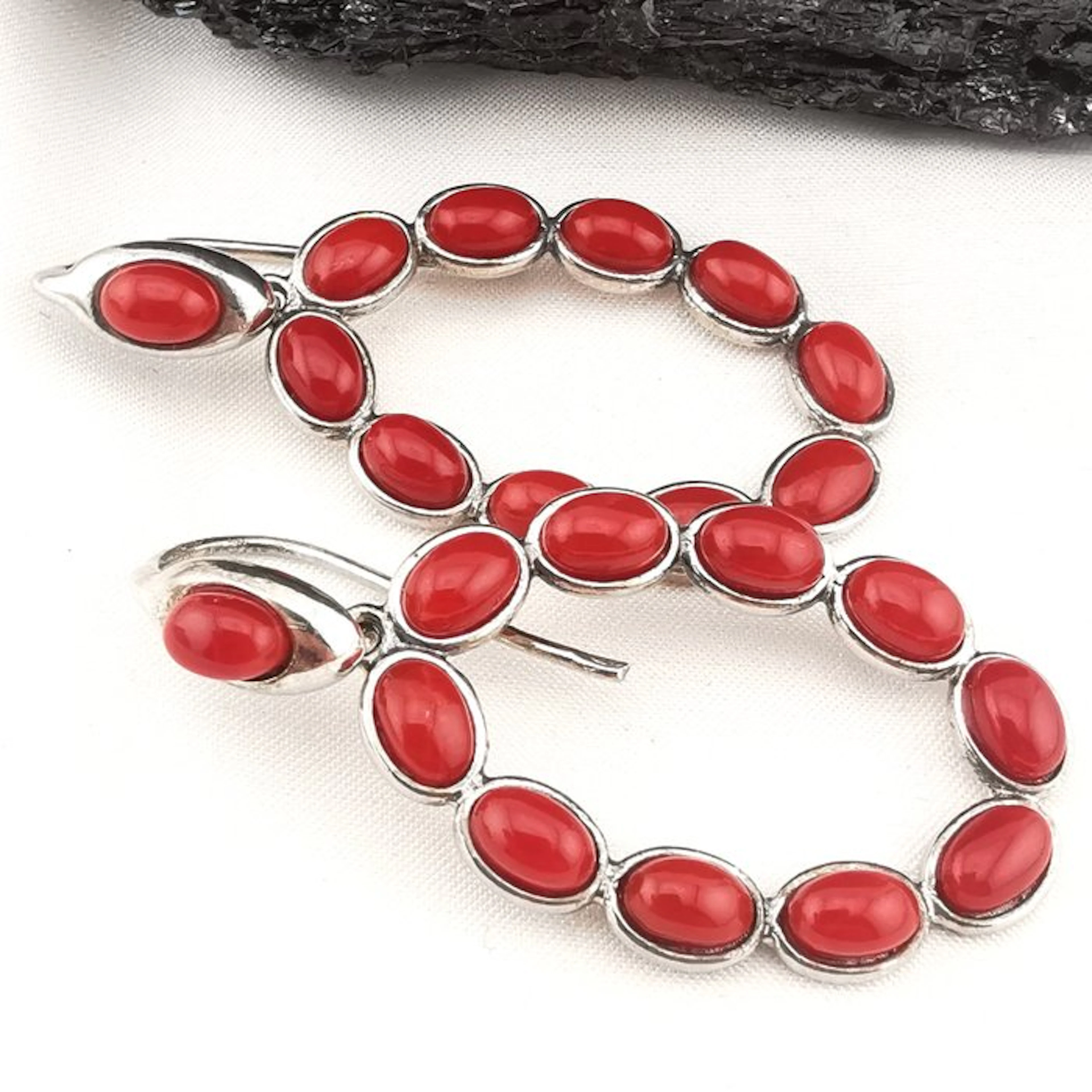 Coral - Silver - Earrings - Italian craftsmanship