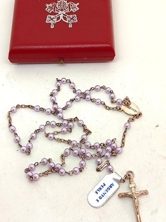 Rosary - Rare Vatican Rosary in 925 silver and colored pearls