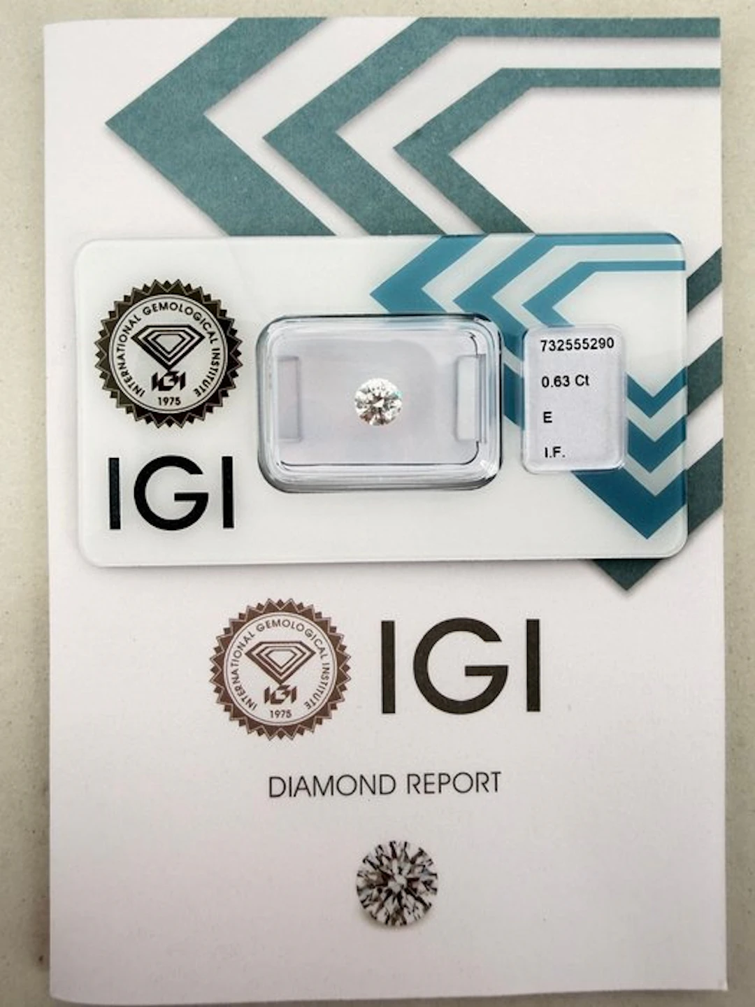 1 pcs Diamond (Natural) - 0.63 ct - Round - E - IF...