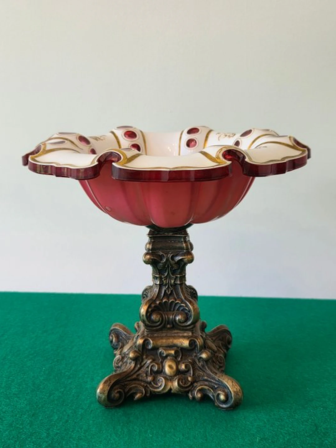 Vase - 19th Century Bohemian Ruby Red & Milk Glass Centerpiece Bowl