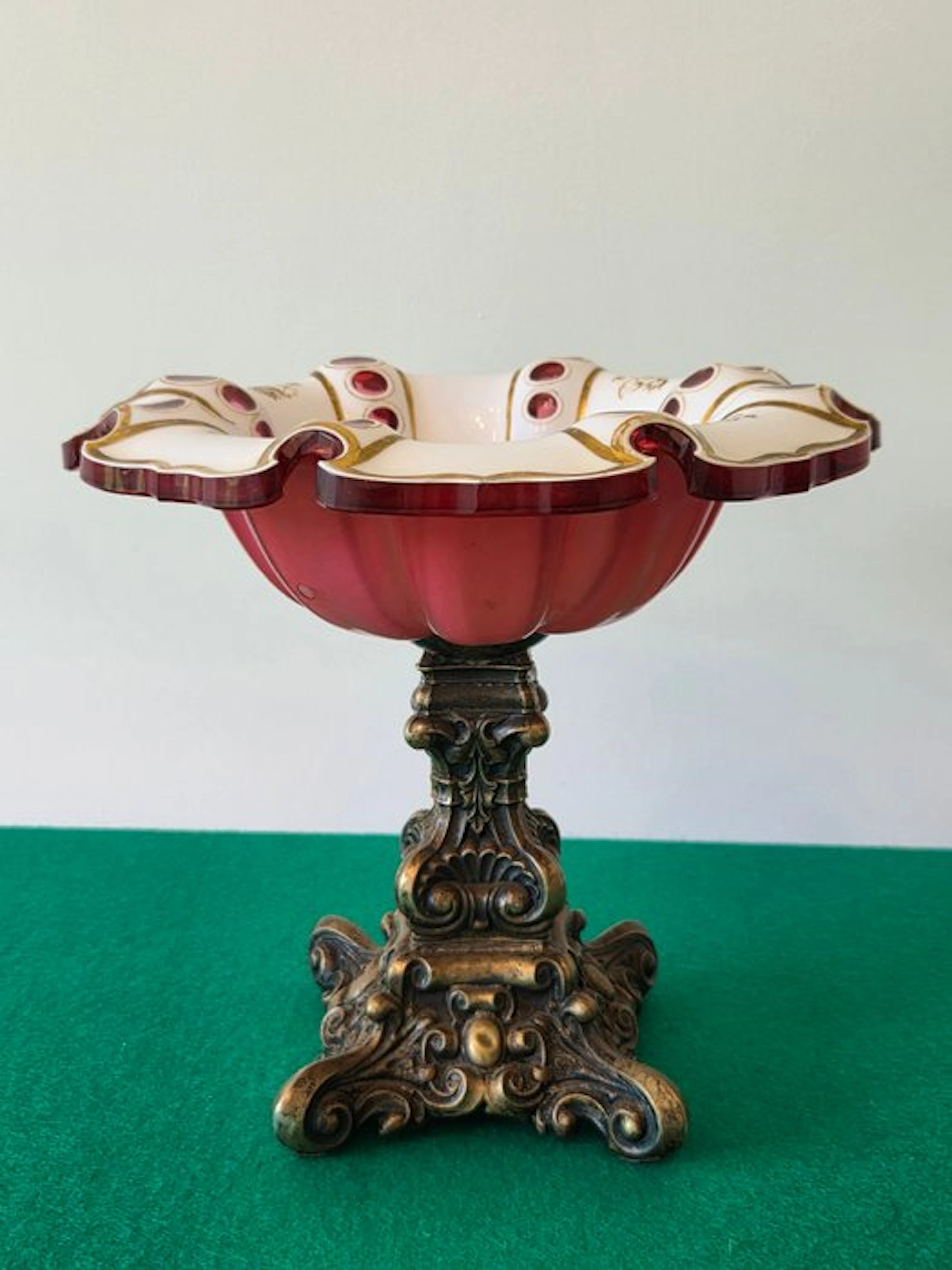 Vase - 19th Century Bohemian Ruby Red & Milk Glass Centerpiece Bowl