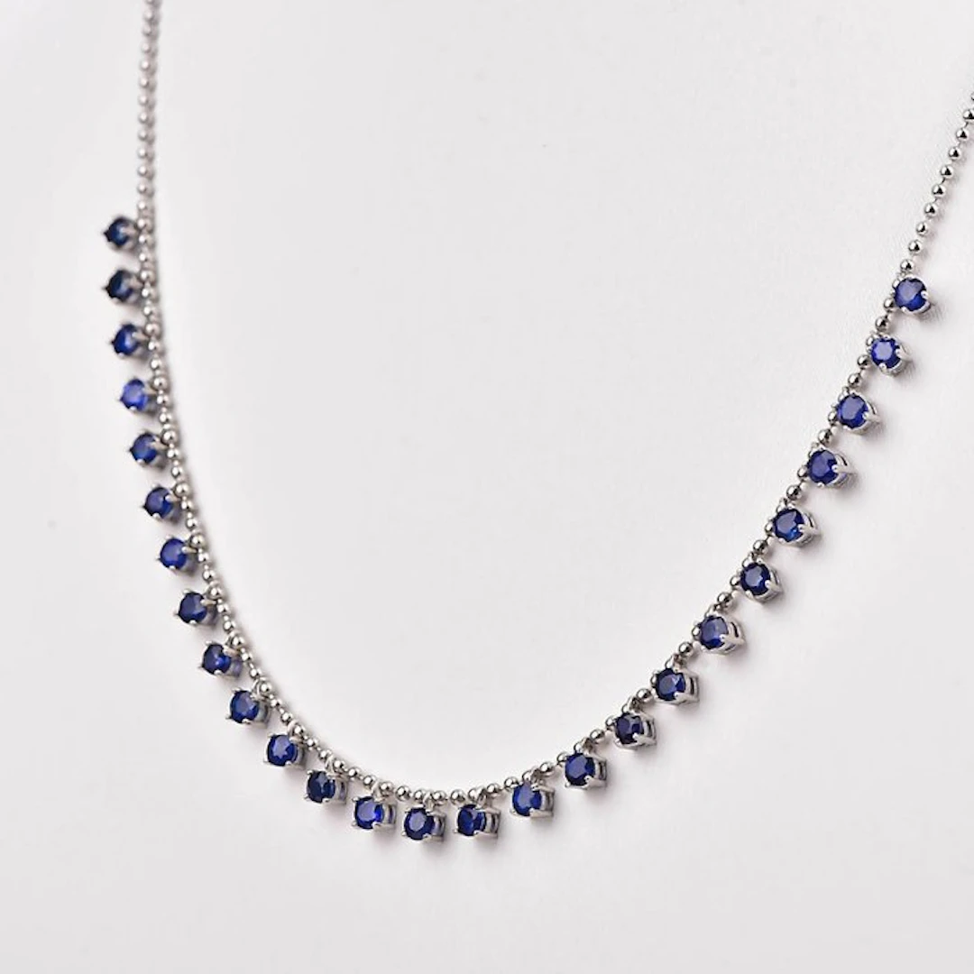 No reserve price - Necklace Silver - Sapphire - Certified