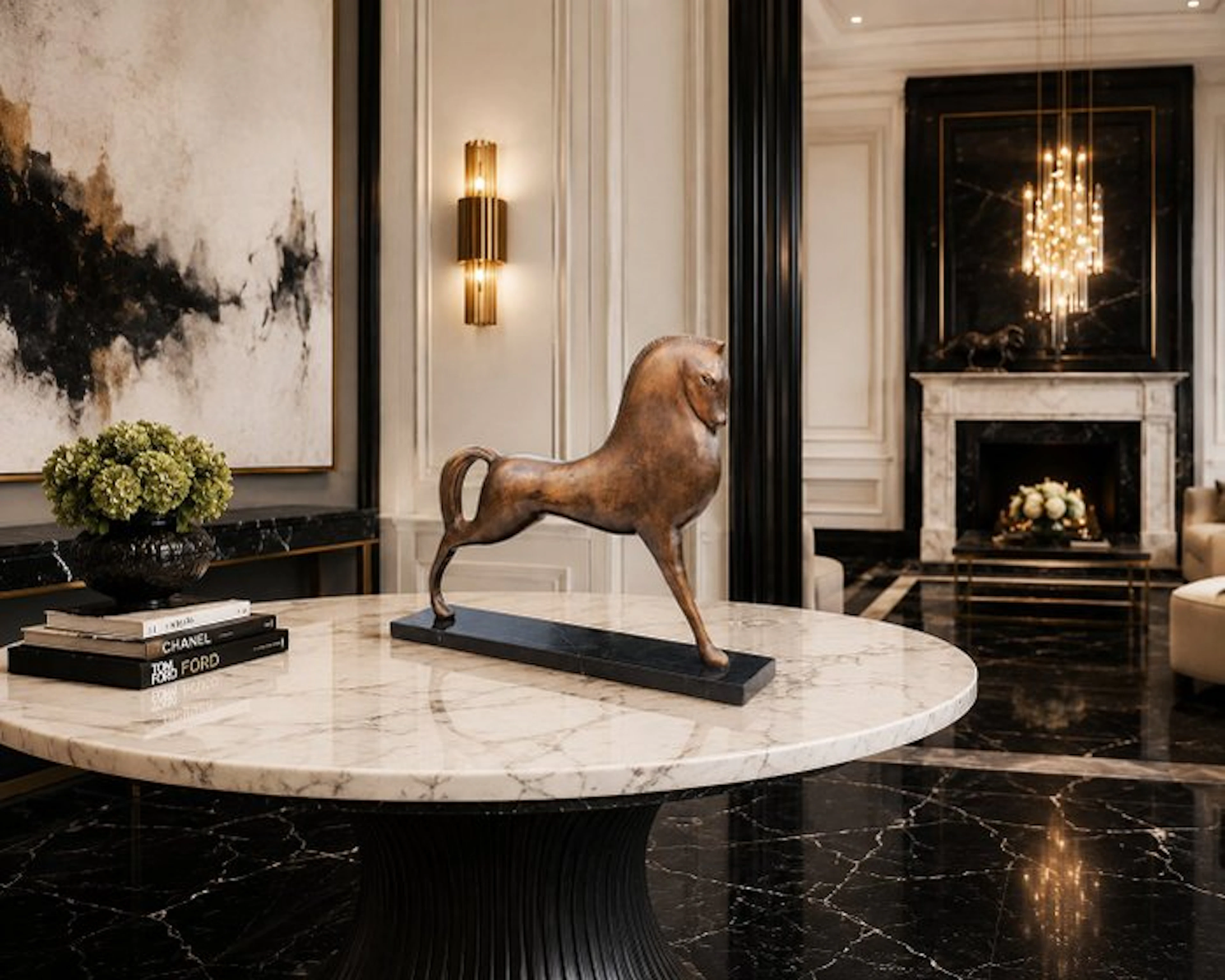 Sculpture, Tijdloos brons paardenbeeld op marmer sokkel - 38 cm - Bronze