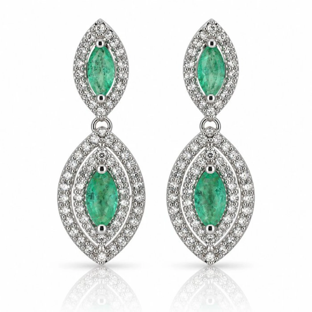 No reserve price - Earrings Gold-plated Emerald - Topaz - 18kt Gold Plated