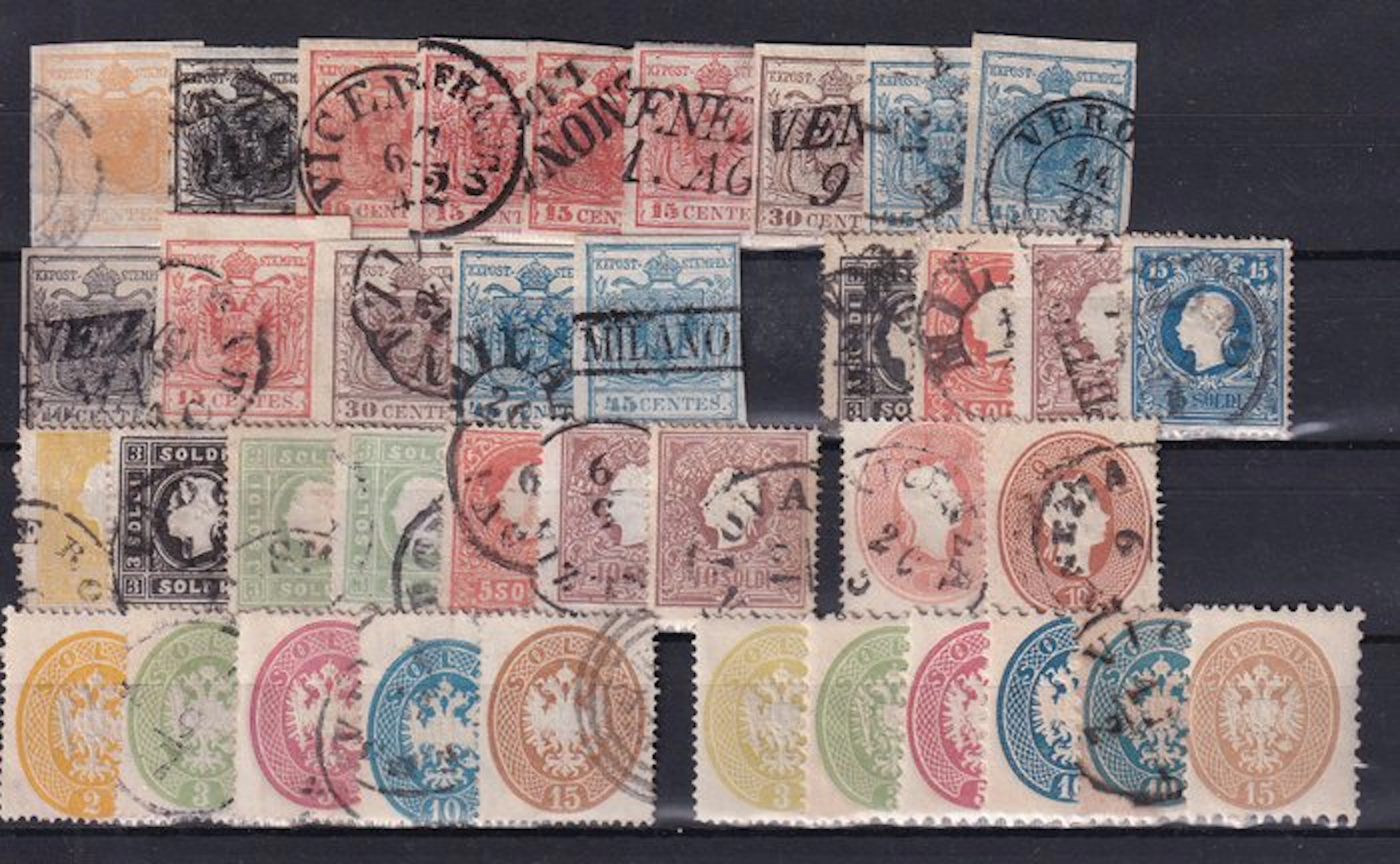 Austria 1850/1864 - Collection of Lombardy and Venice on an insert card.