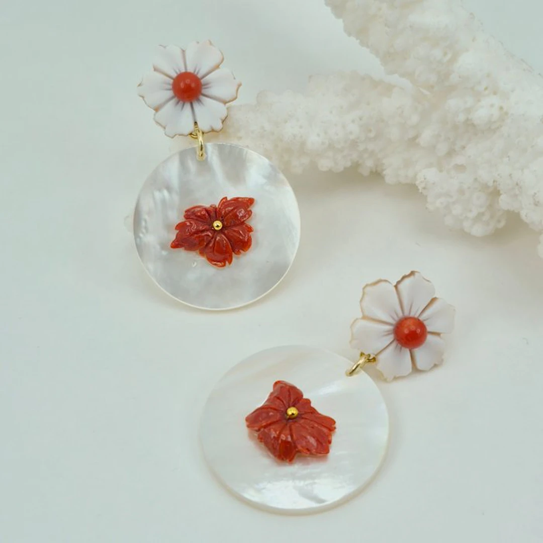 Coral - Silver, Gold-plated - Earrings - CORALLO MEDITERRANEO