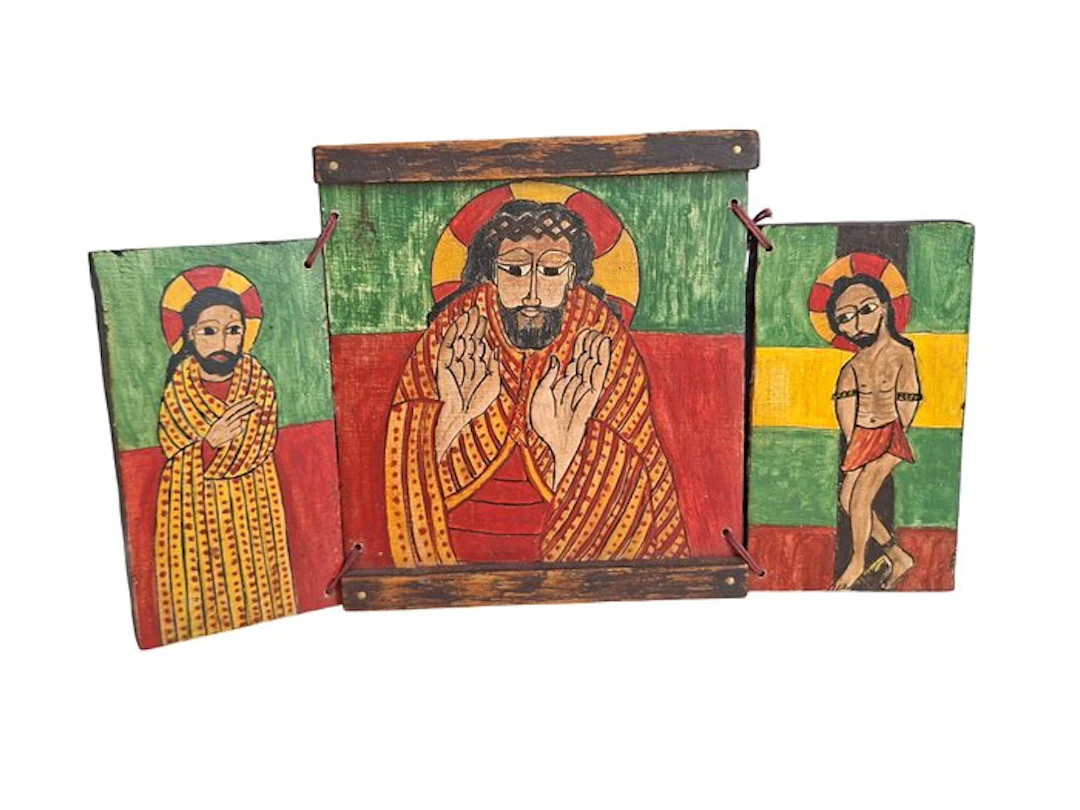Travel icon - Jesus - Wood - Triptych - Coptic