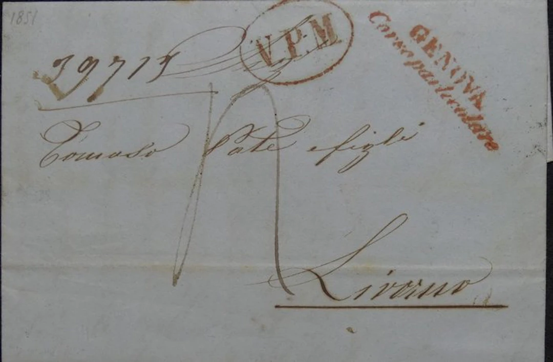 Italian Ancient States - 1851 – Letter from Genoa to...