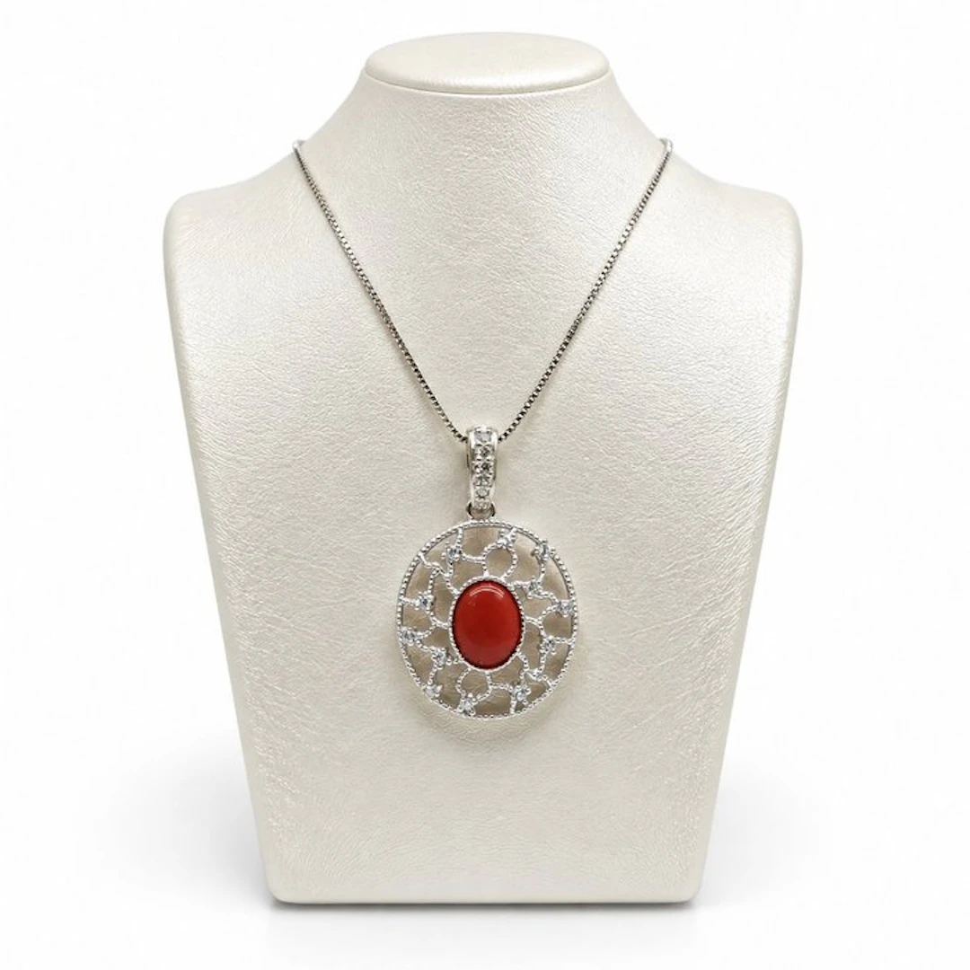 Coral - Sterling Silver 925 - Necklace with pendant - Italian craftsmanship