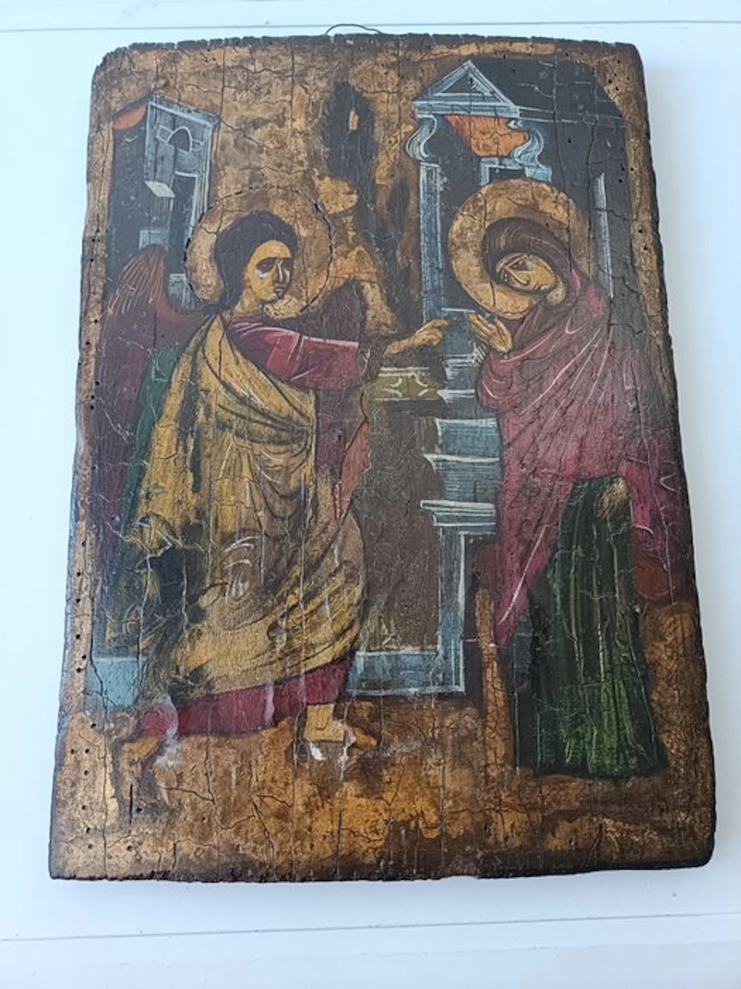Icon - Tempera on a wooden panel depicting the Annunciation