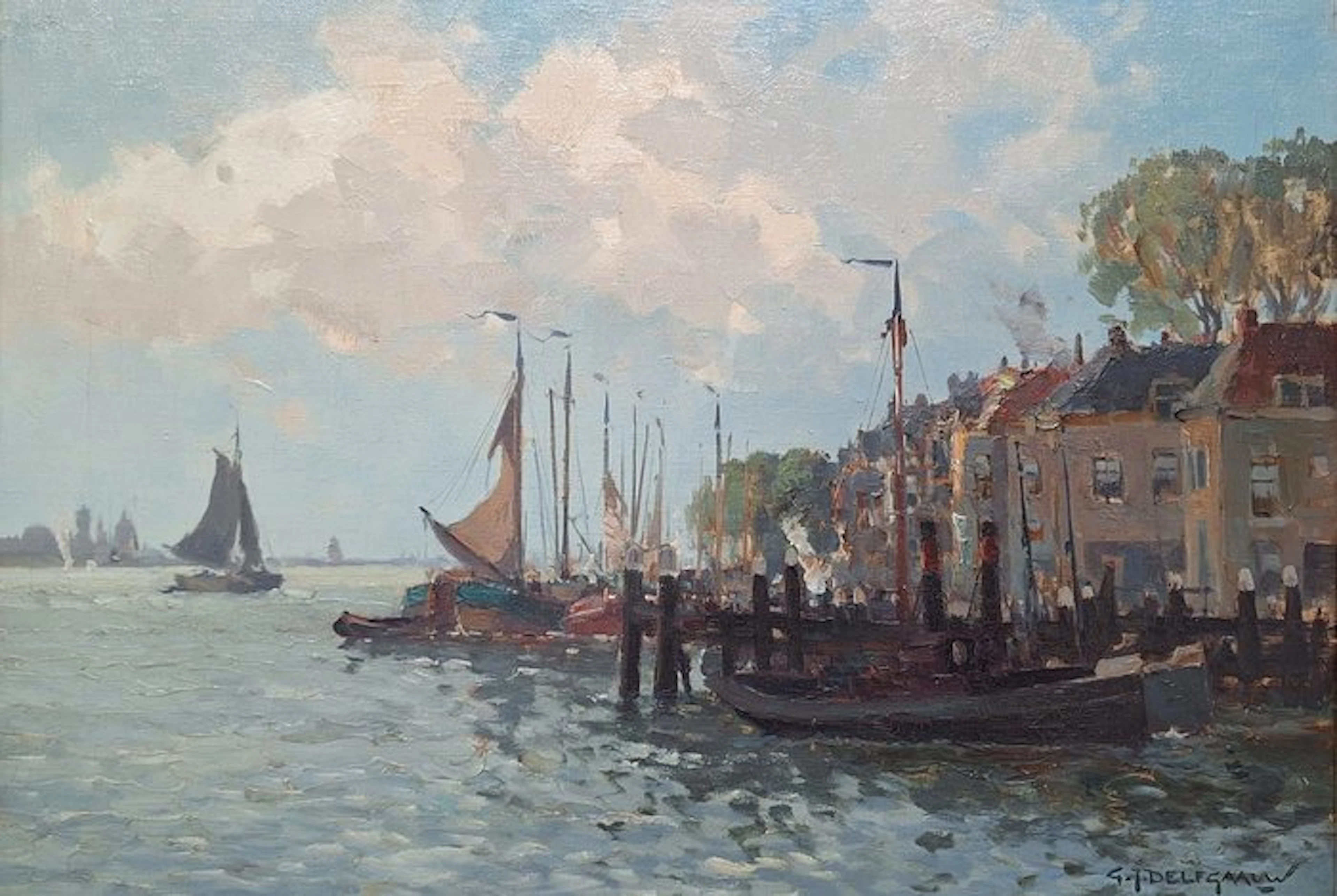 Gerardus Johannes Delfgaauw (1882-1947) - Havengezicht/Havenhoofd Dordrecht