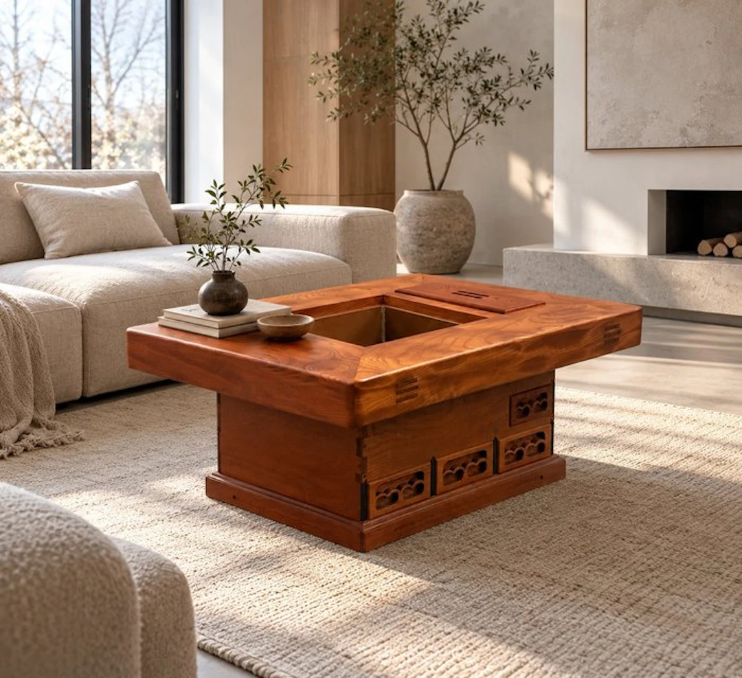 Table - Heavy solid Keyaki (Japanese Zelkova) wood with a...