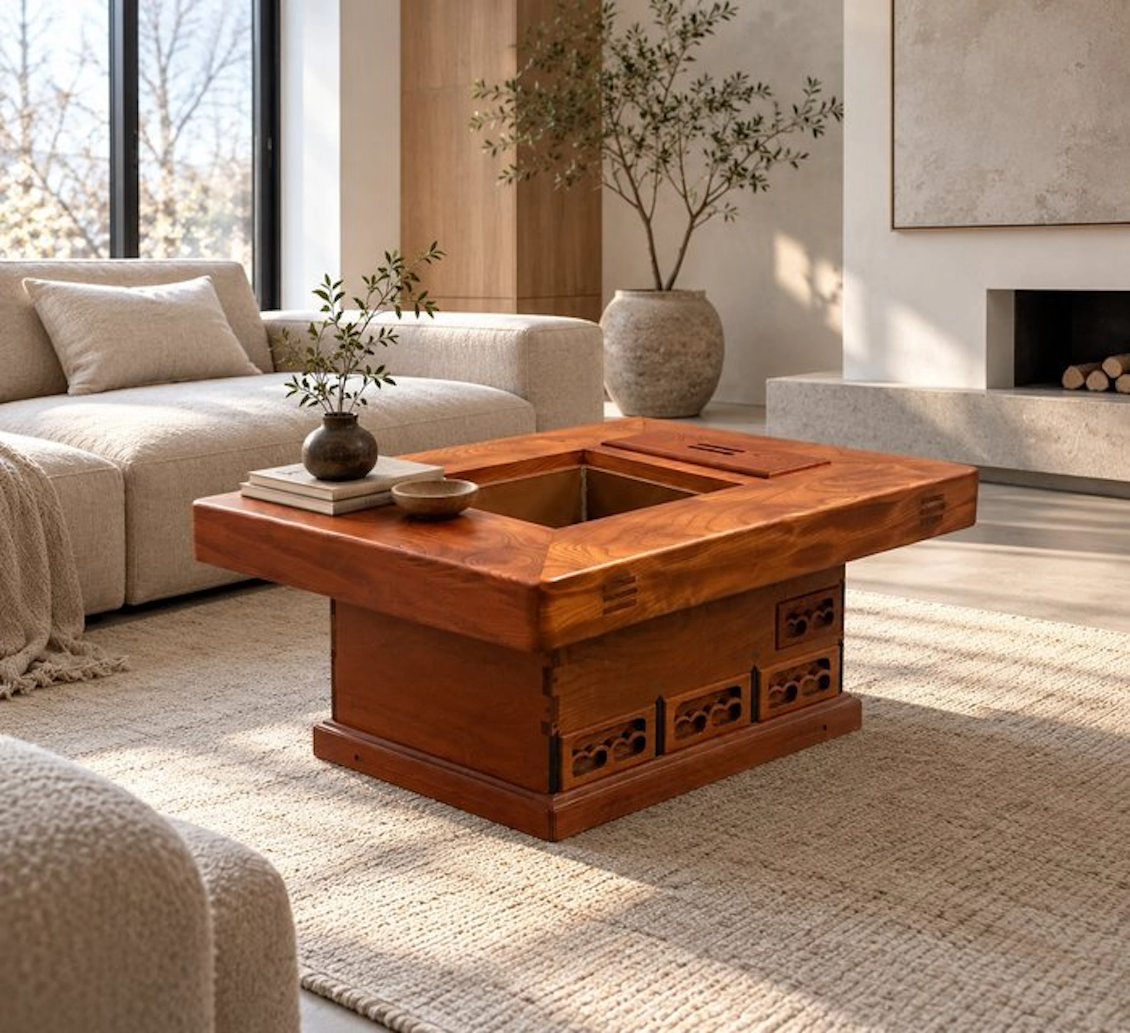 Table - Heavy solid Keyaki (Japanese Zelkova) wood with a...