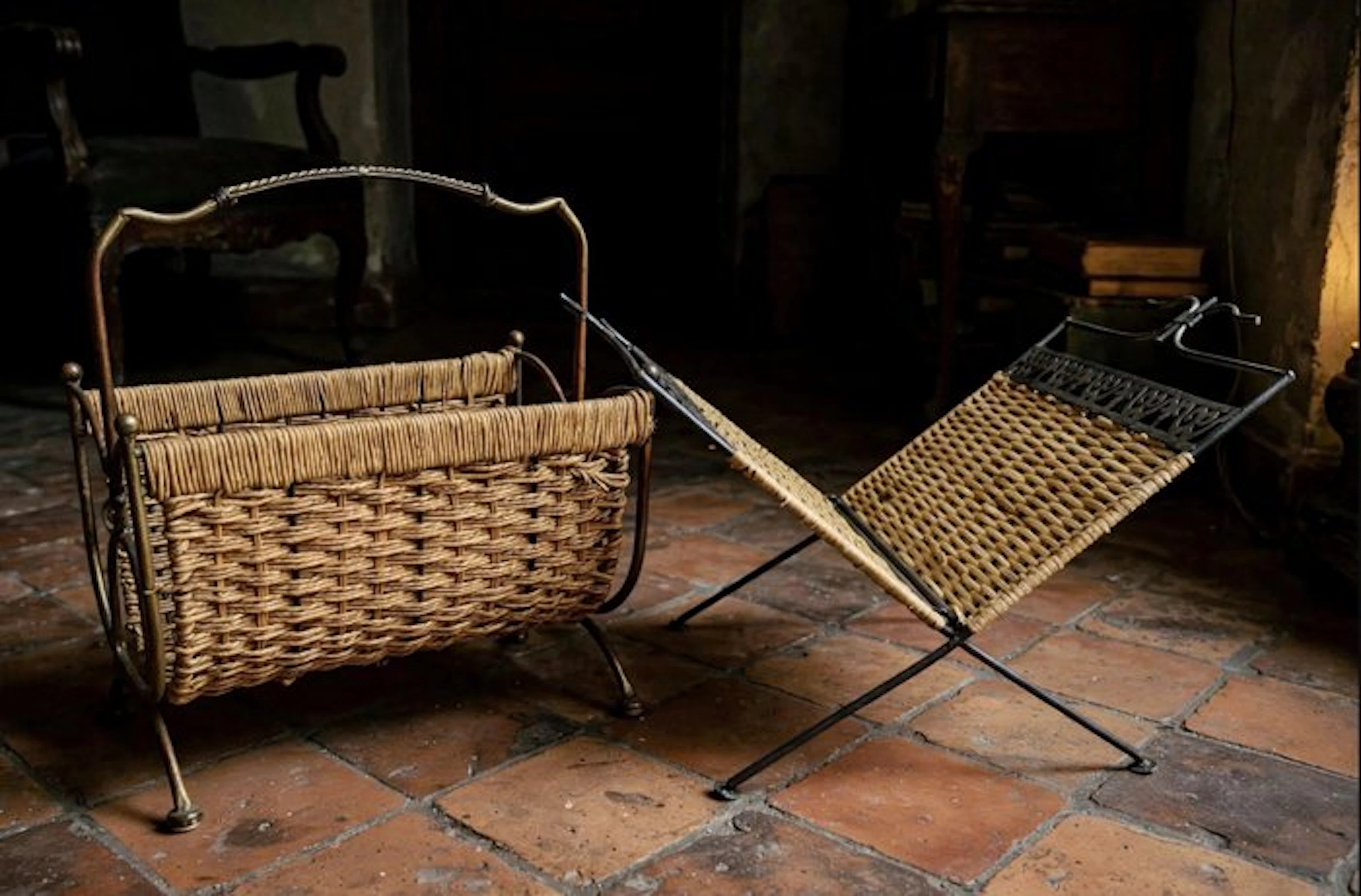 Magazine rack (2) - Rattan, Wrought iron