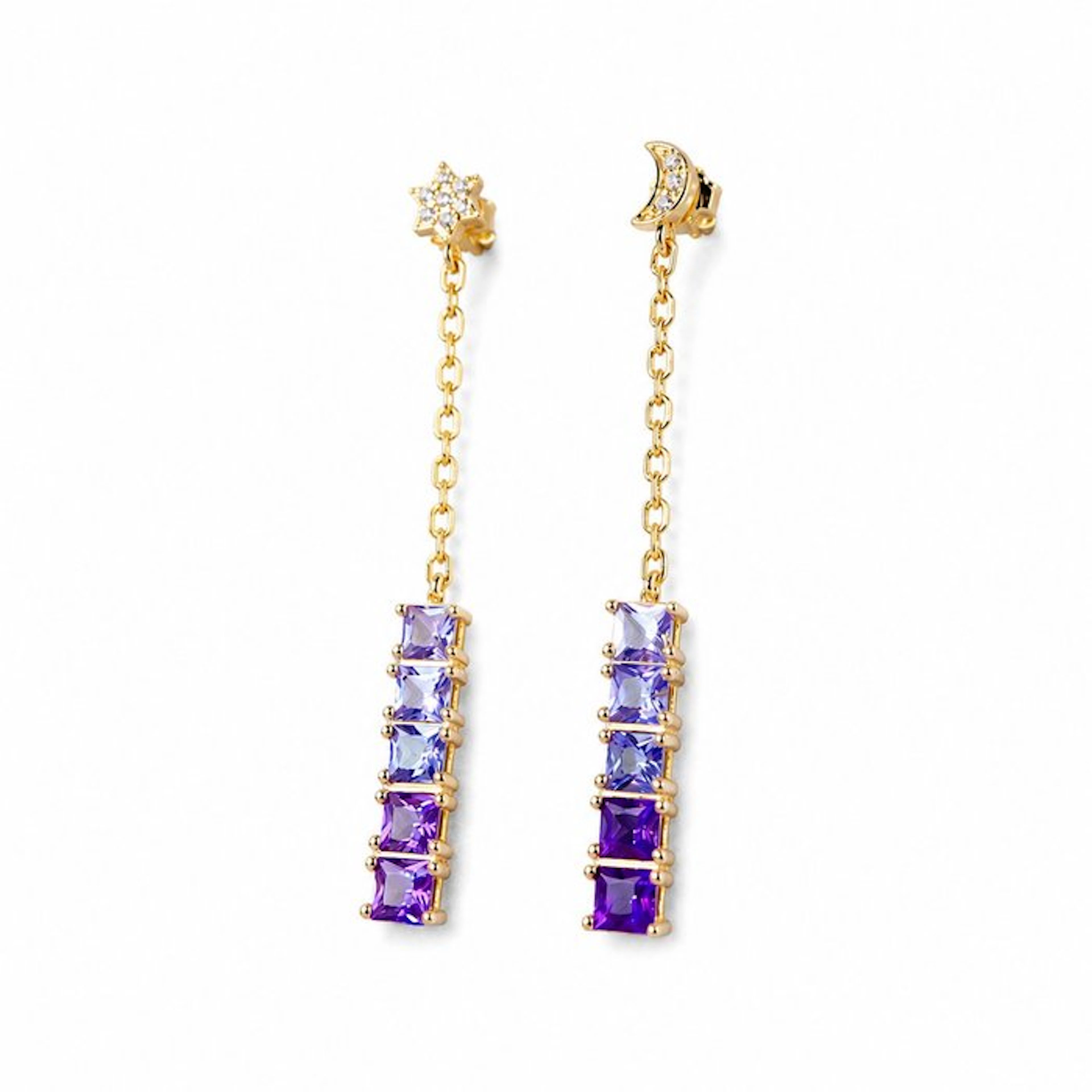 No reserve price - Earrings Silver - 1.40ct. tw. Tanzanite - Amethyst - Natural