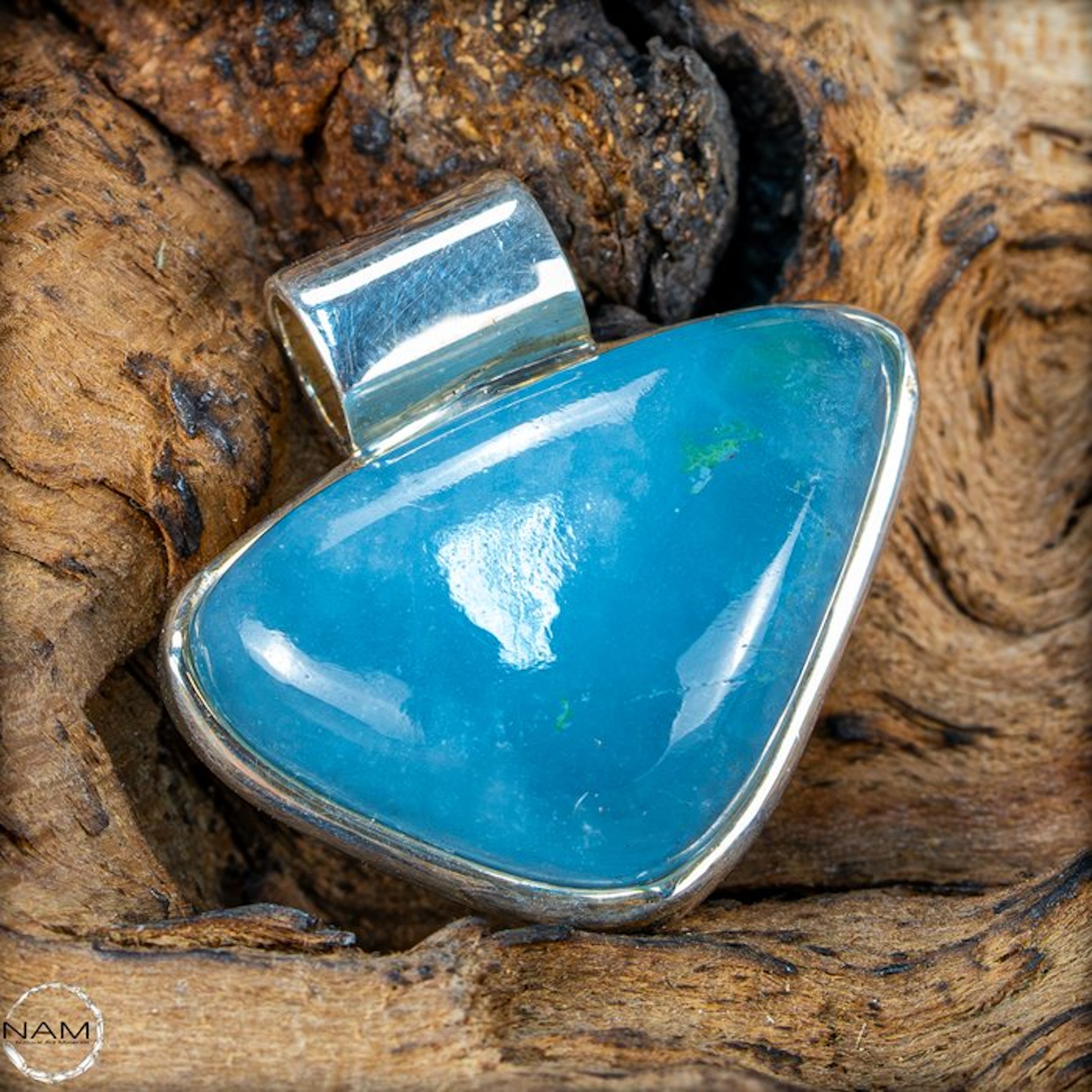 Intense Blue Aquamarine Crystal Pendant, Untreated, 46.2 ct - 925