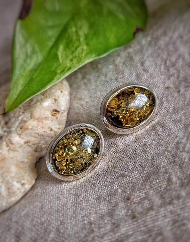 Sterling silver 925 stud earrings with green amber