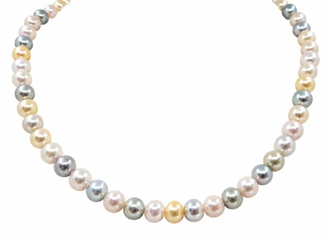 Necklace 7x7.5mm Multi Golden and Silver Akoya Pearls