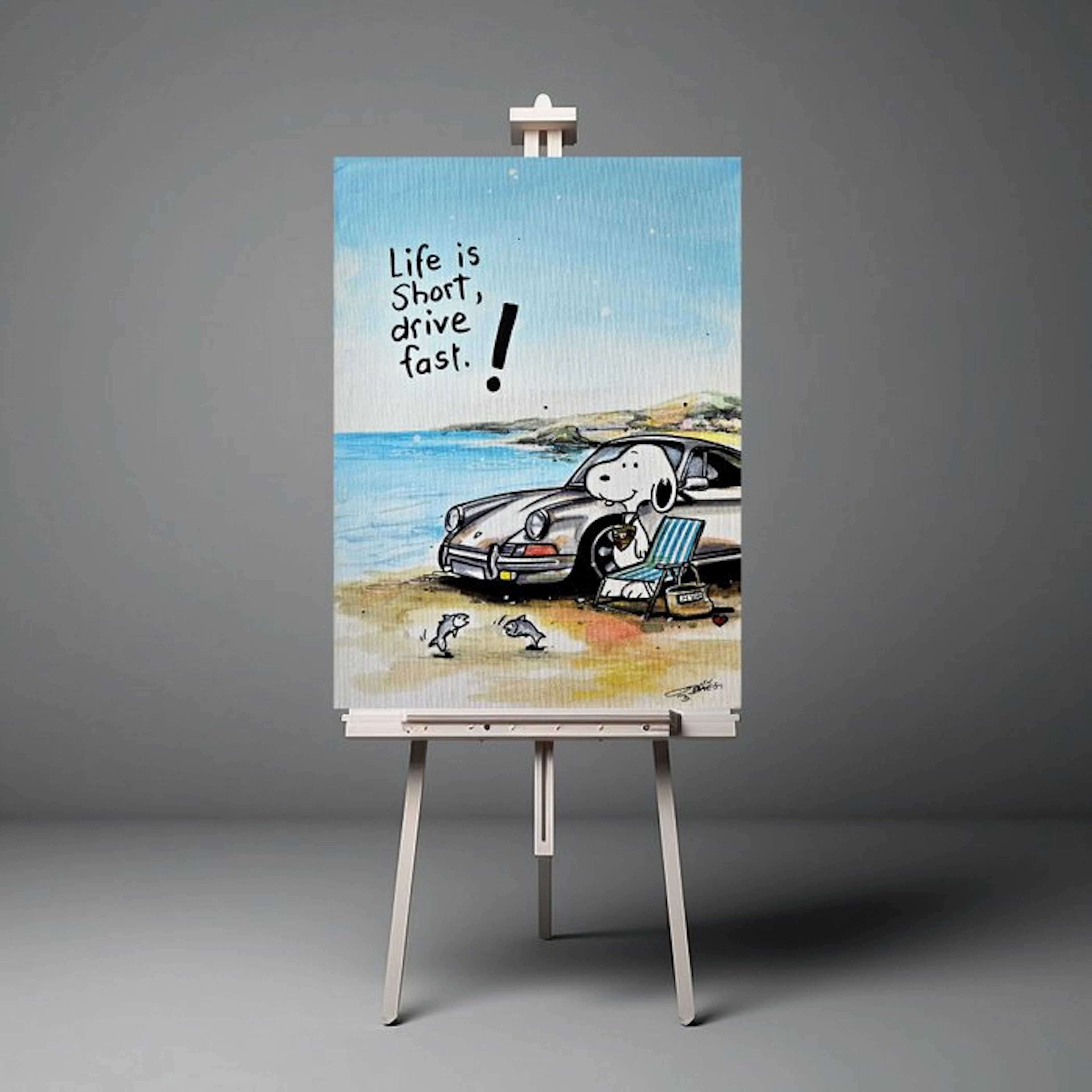 Original Painting - Porsche - Porsche 911 - Snoopy Pop Art - Baes Gerald - 2016